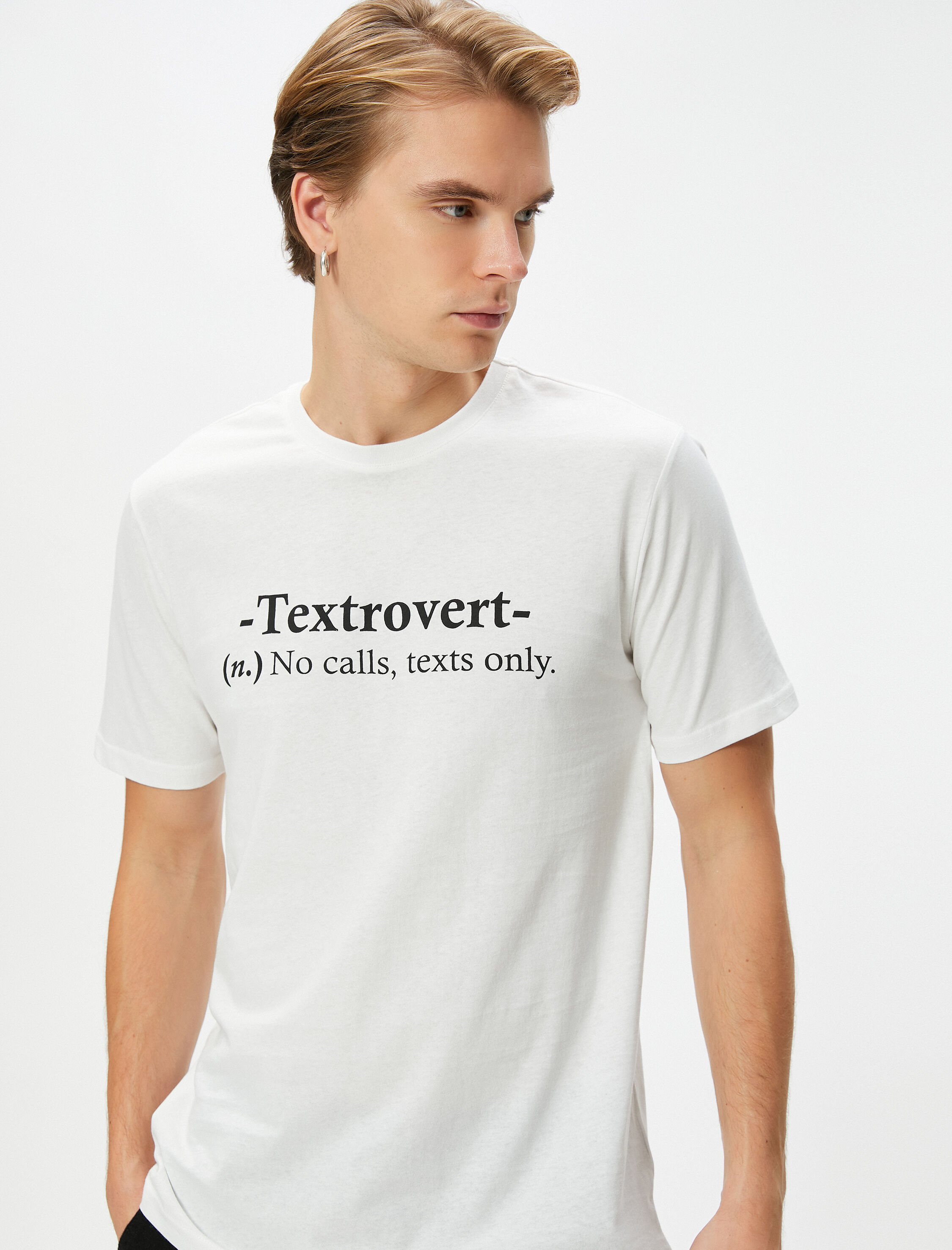   Slogan Baskılı Tişört Bisiklet Yaka Slim Fit Kısa Kollu