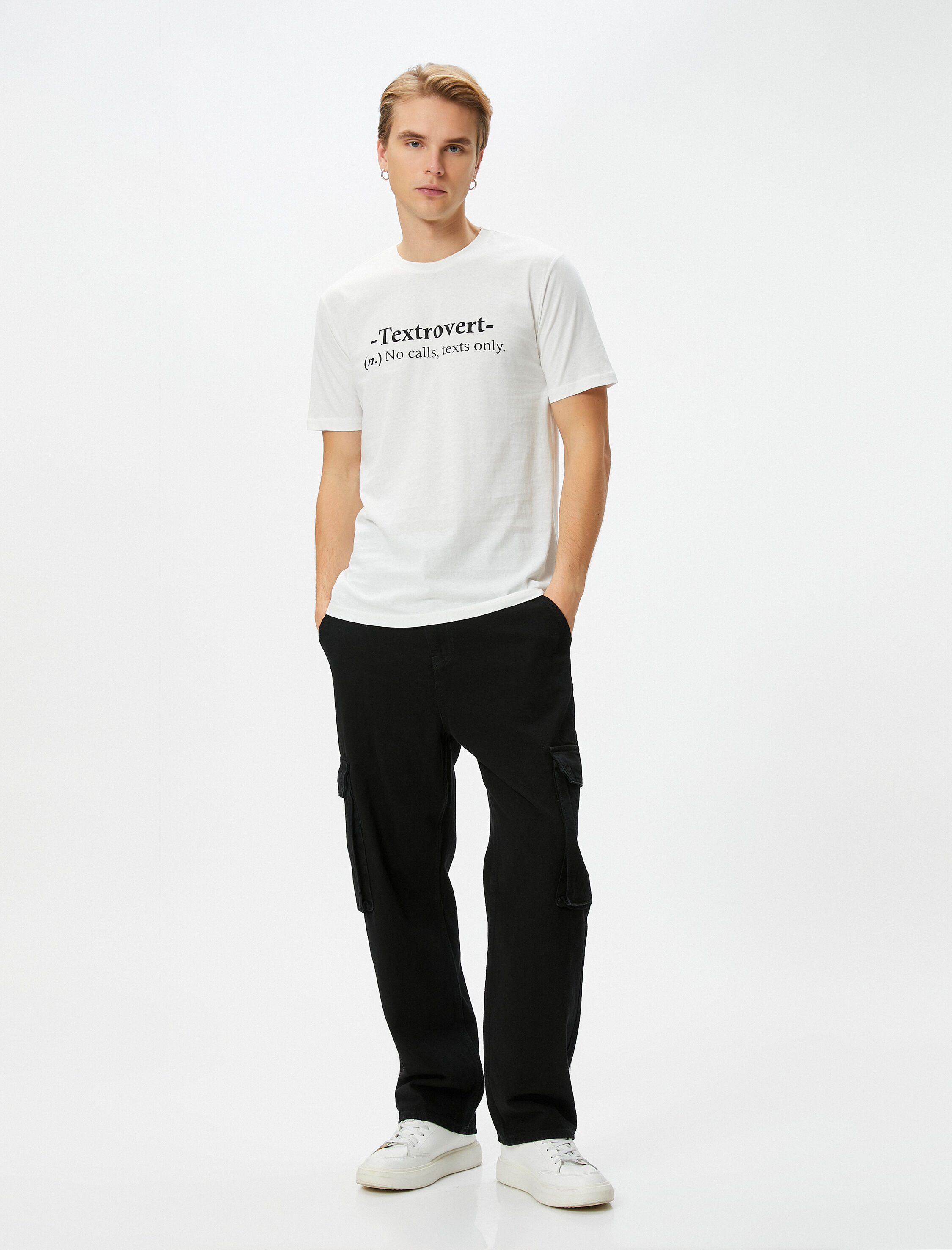   Slogan Baskılı Tişört Bisiklet Yaka Slim Fit Kısa Kollu