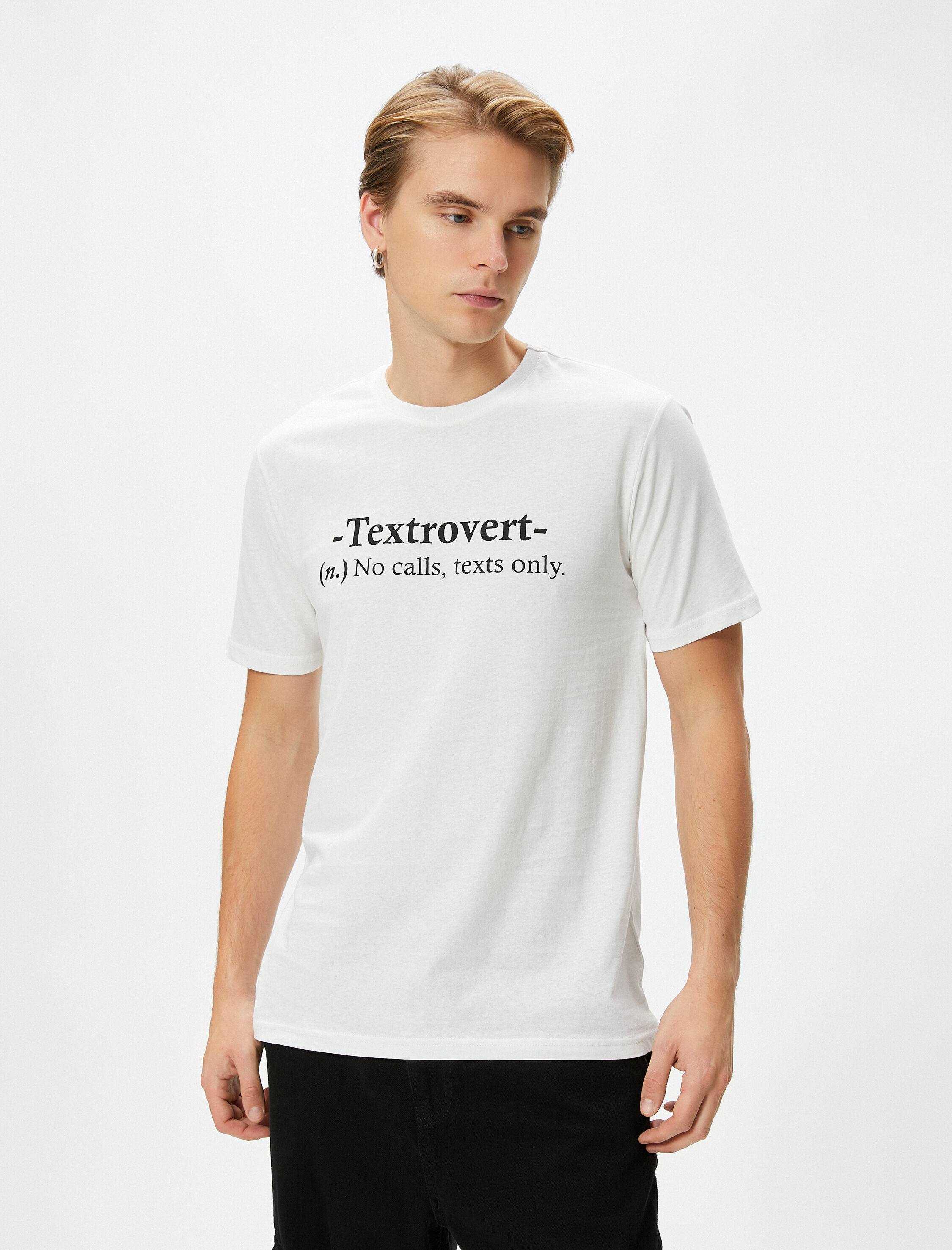   Slogan Baskılı Tişört Bisiklet Yaka Slim Fit Kısa Kollu