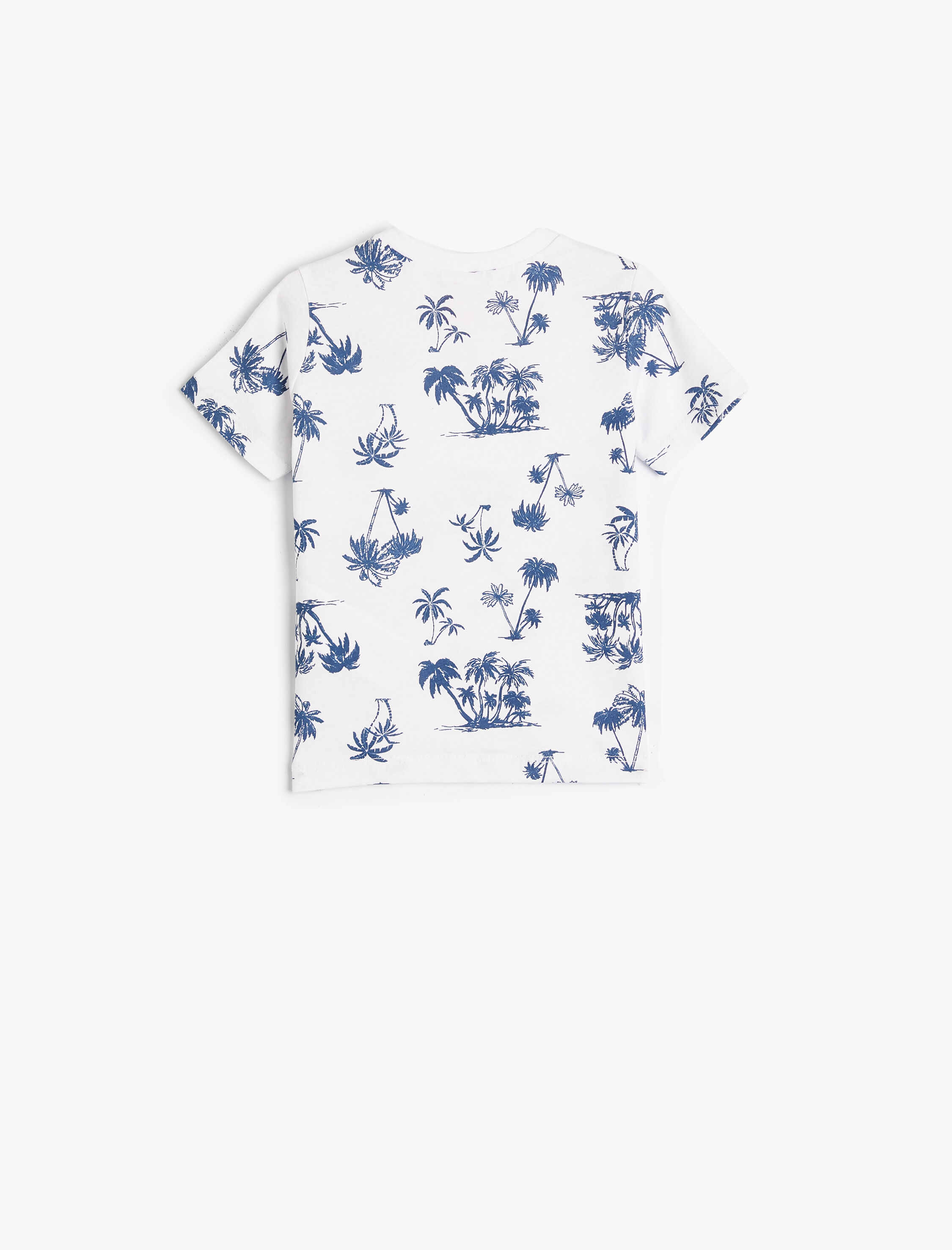  Erkek Bebek Palmiye Baskılı Tişört Kısa Kollu Bisiklet Yaka Pamuklu