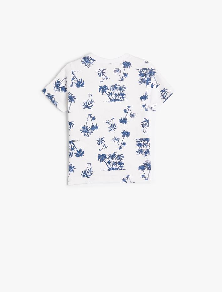 Erkek Bebek Palmiye Baskılı Tişört Kısa Kollu Bisiklet Yaka Pamuklu