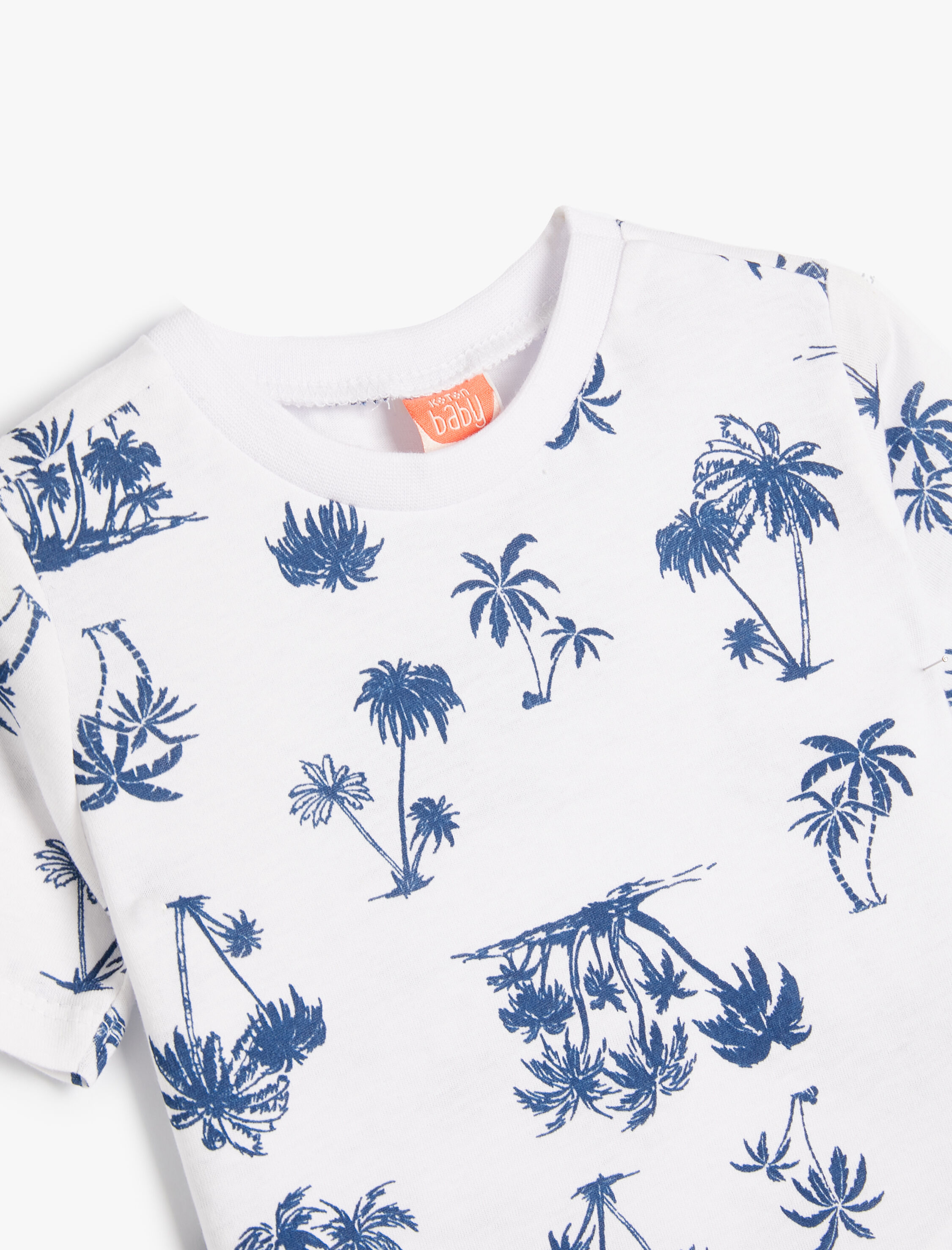  Erkek Bebek Palmiye Baskılı Tişört Kısa Kollu Bisiklet Yaka Pamuklu