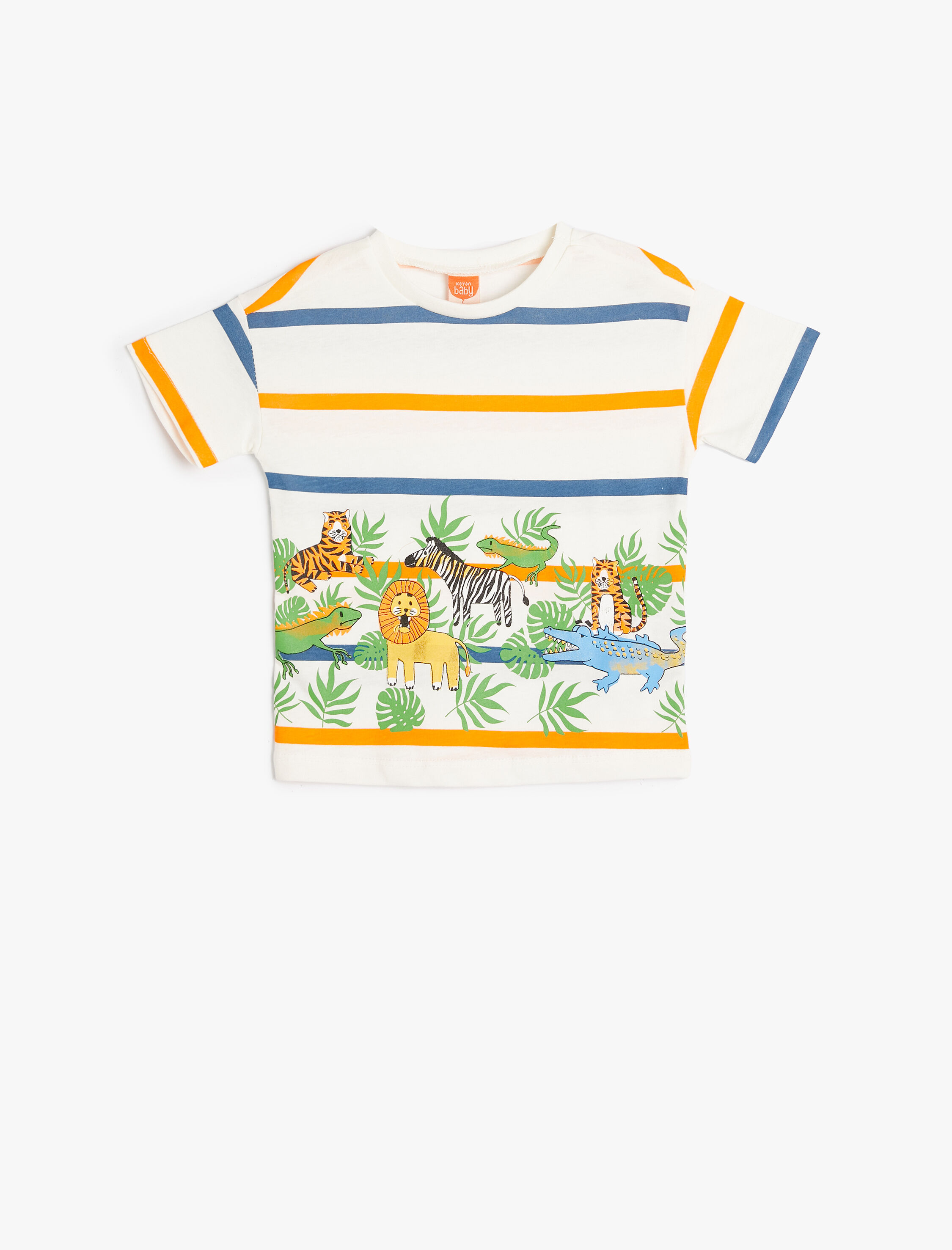  Erkek Bebek Tişört Hayvanlar Baskılı Kısa Kollu Pamuklu