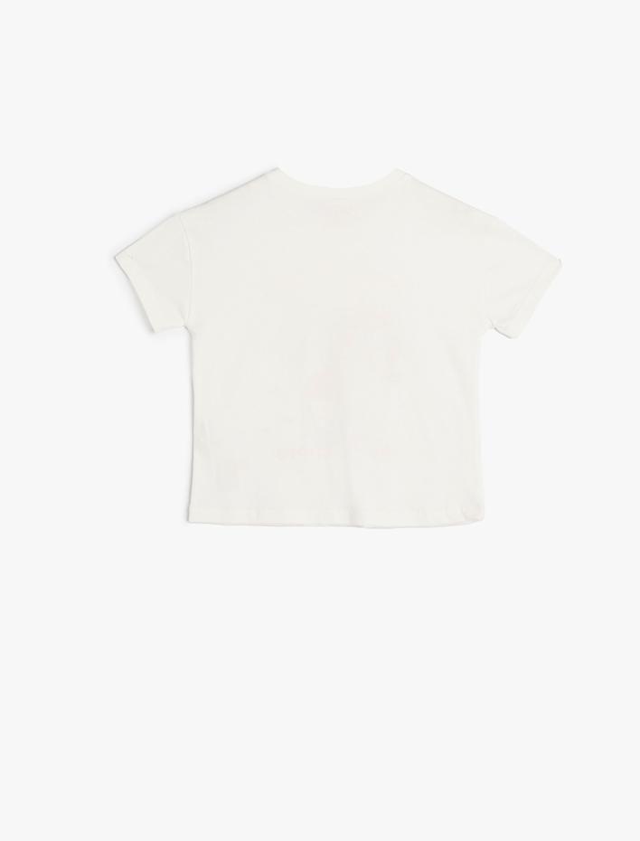 Kız Bebek Tişört Kısa Kollu Bisiklet Yaka Baskı Detaylı Pamuklu