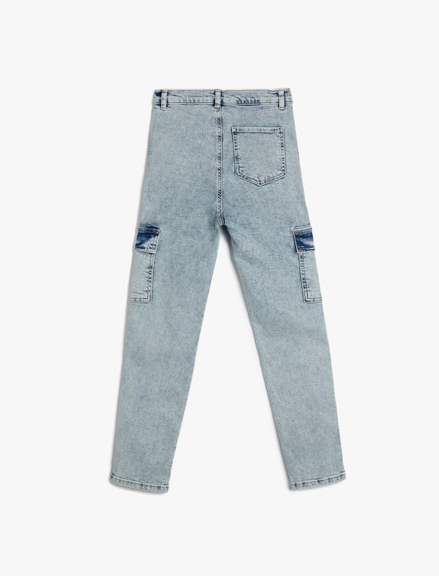  Erkek Çocuk Kot Pantolon Pamuklu Kapaklı Cep Detaylı - Slim Jean