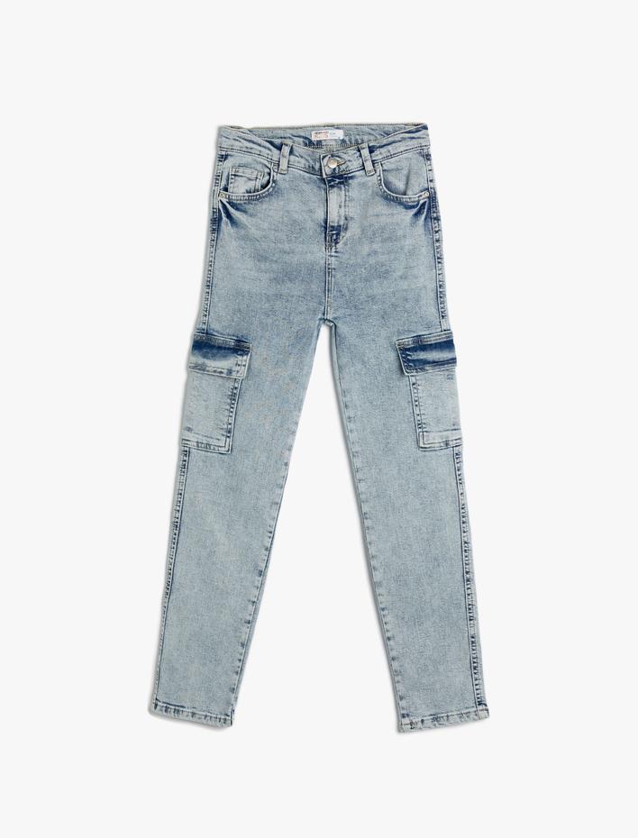 Erkek Çocuk Kot Pantolon Pamuklu Kapaklı Cep Detaylı - Slim Jean