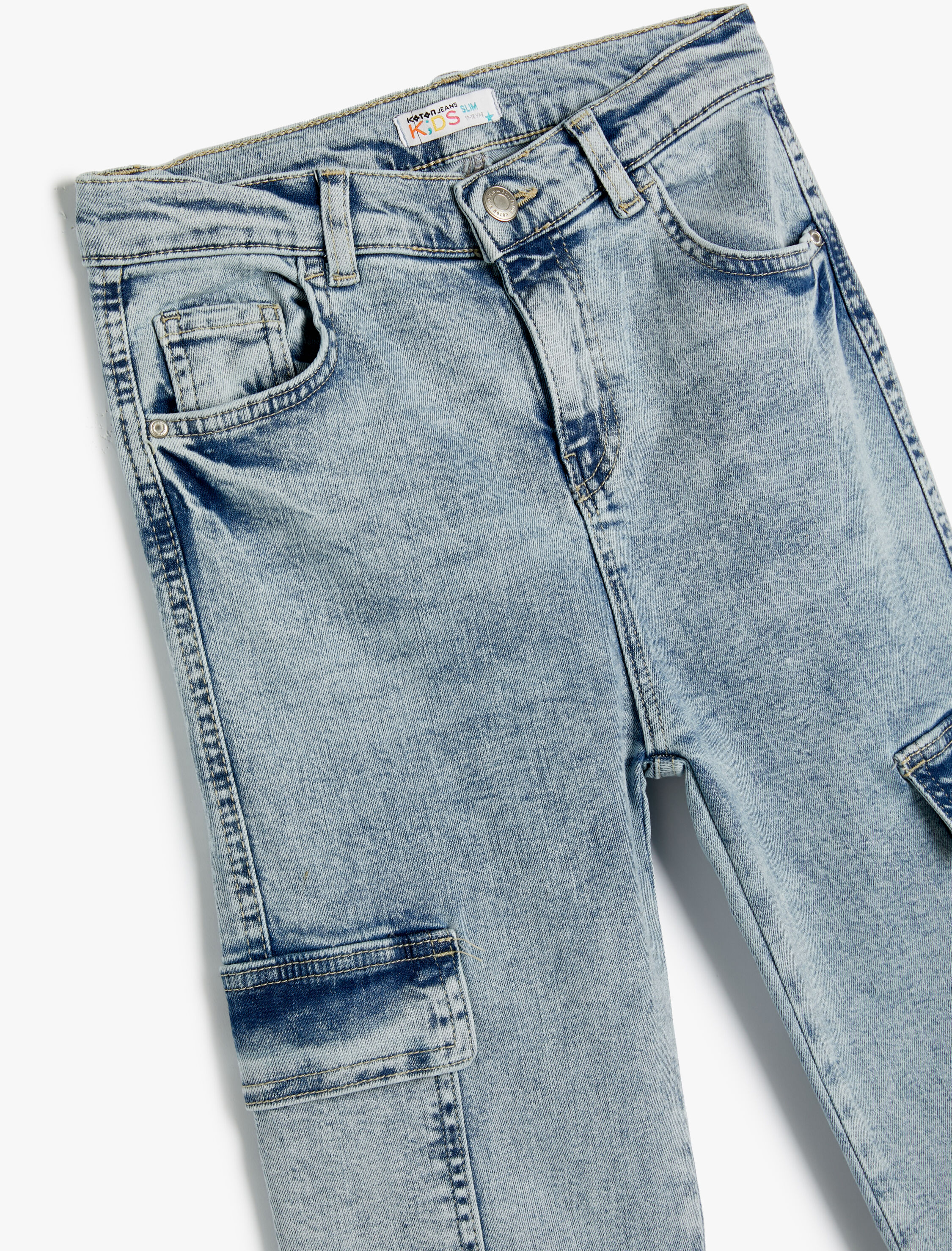  Erkek Çocuk Kot Pantolon Pamuklu Kapaklı Cep Detaylı - Slim Jean