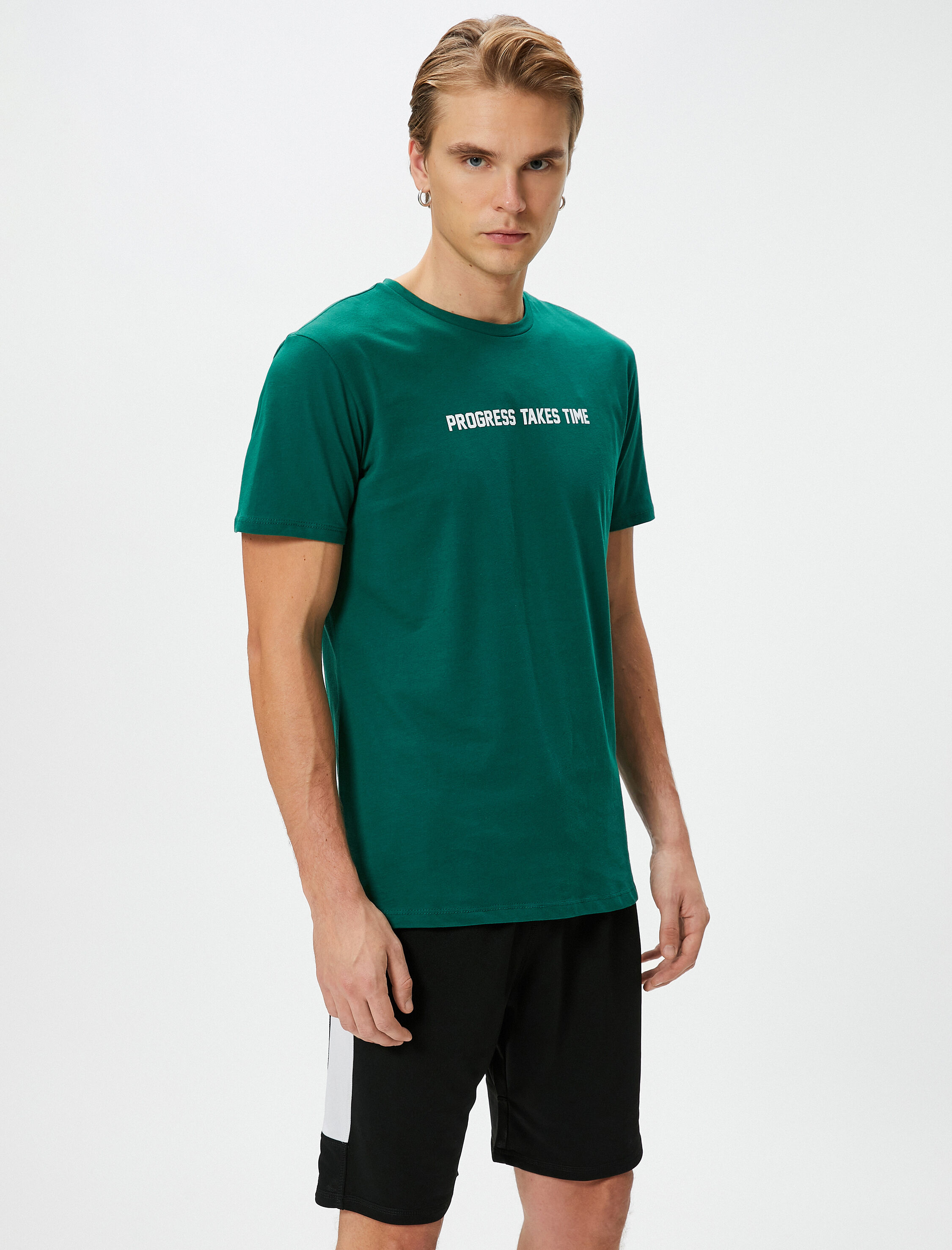 Spor Tişört Slogan Baskılı Bisiklet Yaka Kısa Kollu Pamuklu