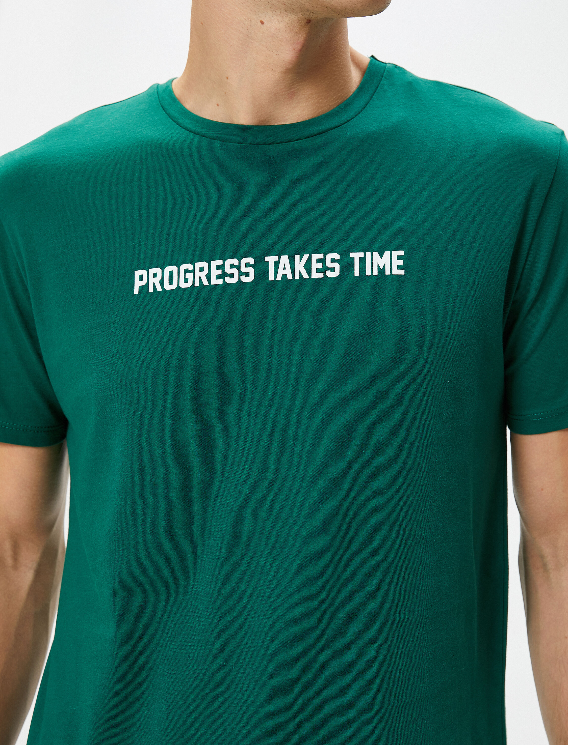 Spor Tişört Slogan Baskılı Bisiklet Yaka Kısa Kollu Pamuklu