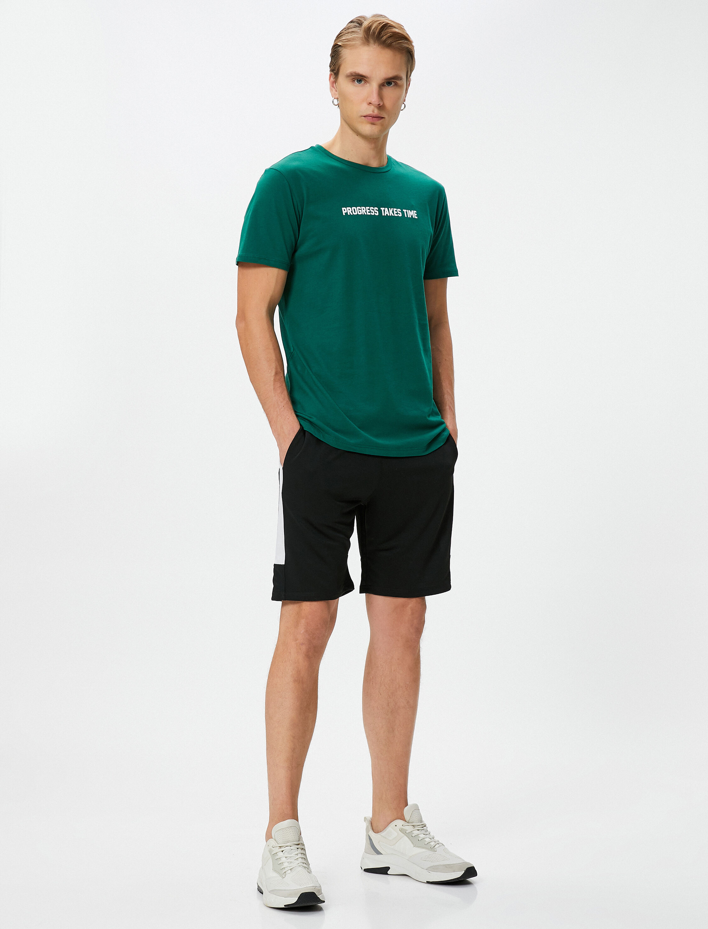 Spor Tişört Slogan Baskılı Bisiklet Yaka Kısa Kollu Pamuklu