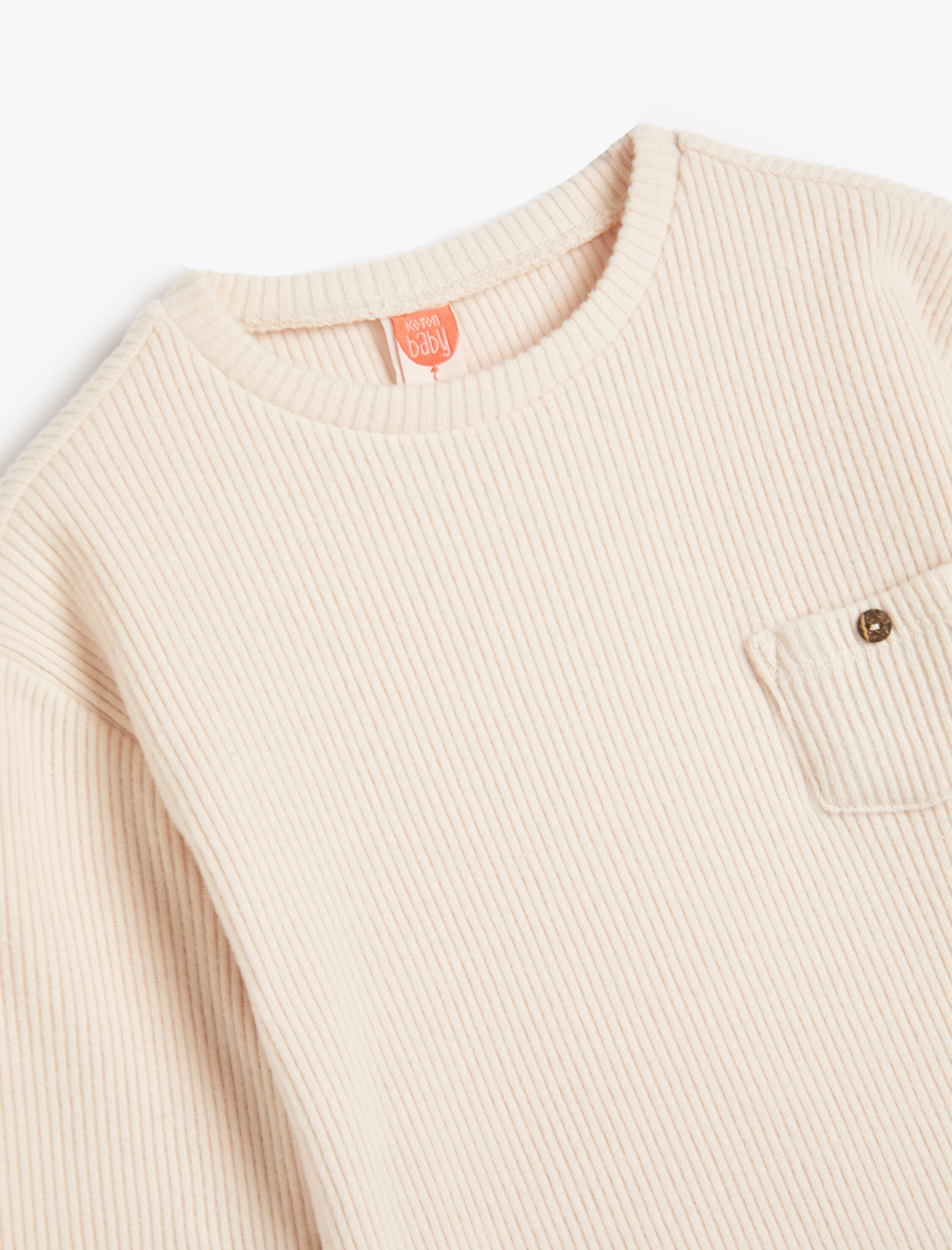  Kız Bebek Basic Tişört Uzun Kollu Kaşkorse Bisiklet Yaka Cep Detaylı Yumuşak Dokulu