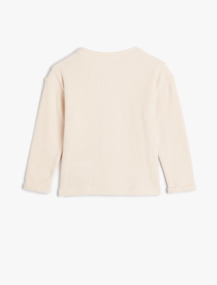 Kız Bebek Basic Tişört Uzun Kollu Kaşkorse Bisiklet Yaka Cep Detaylı Yumuşak Dokulu