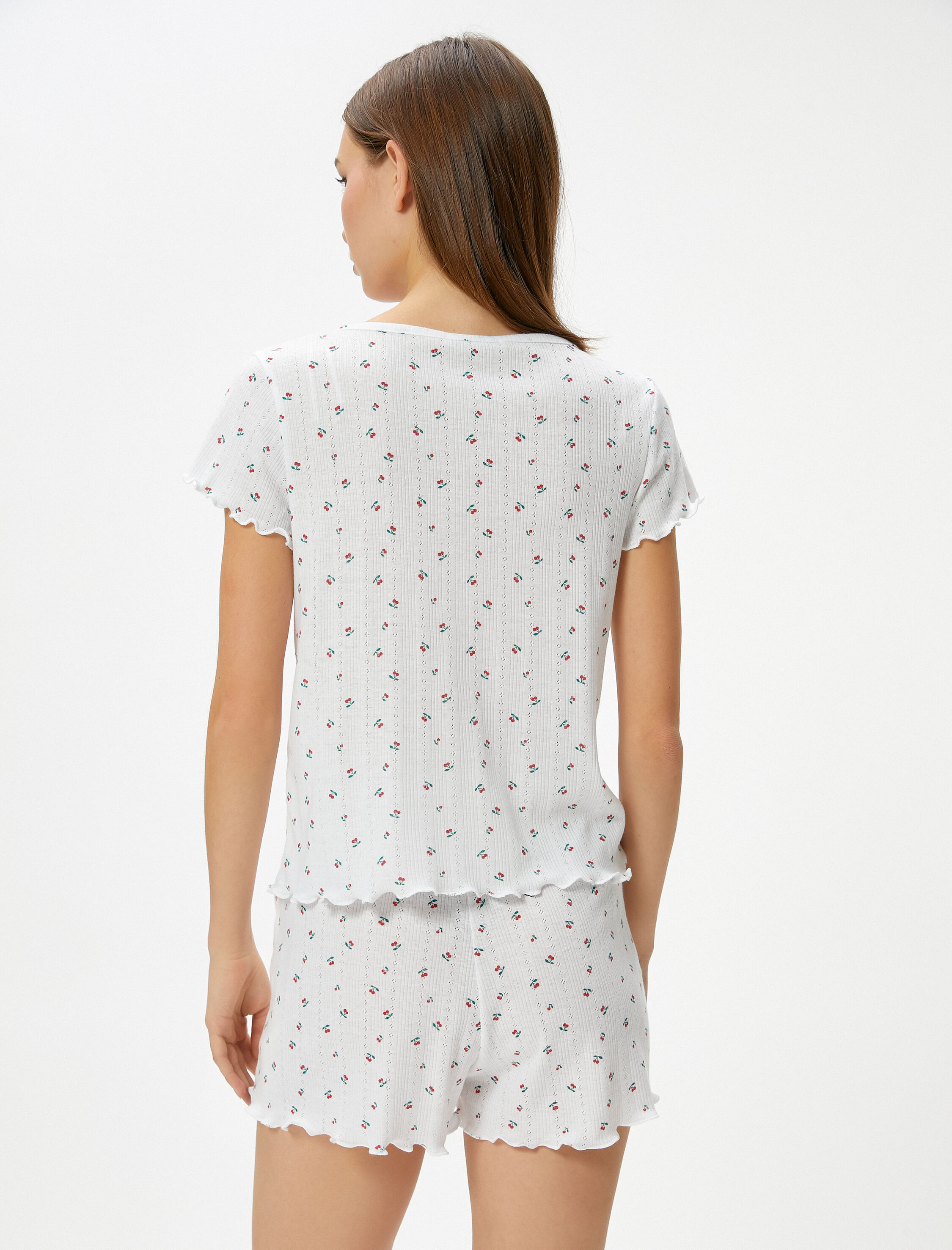   Şortlu Pijama Takımı Kısa Kollu V Yaka Düğmeli