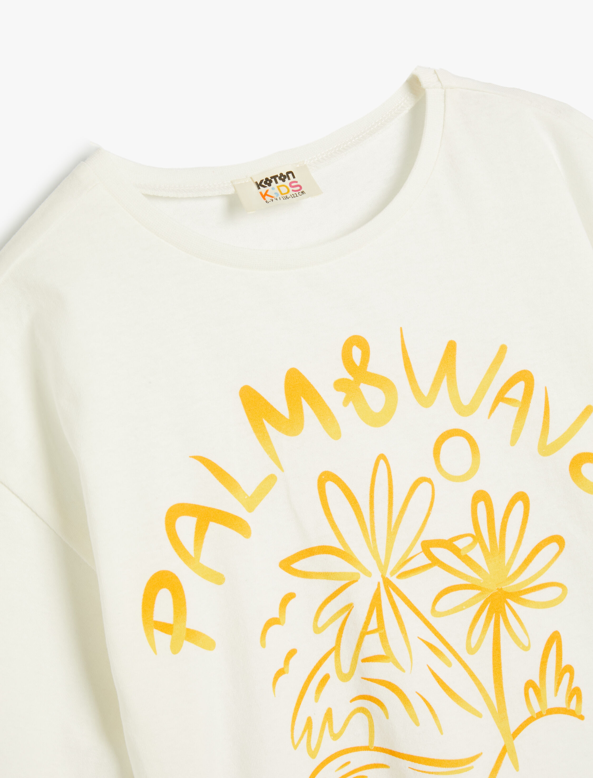 Kız Çocuk Tişört Tropik Baskılı Kısa Kollu Bisiklet Yaka Pamuklu