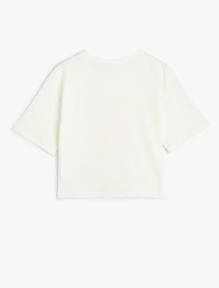 Kız Çocuk Tişört Tropik Baskılı Kısa Kollu Bisiklet Yaka Pamuklu