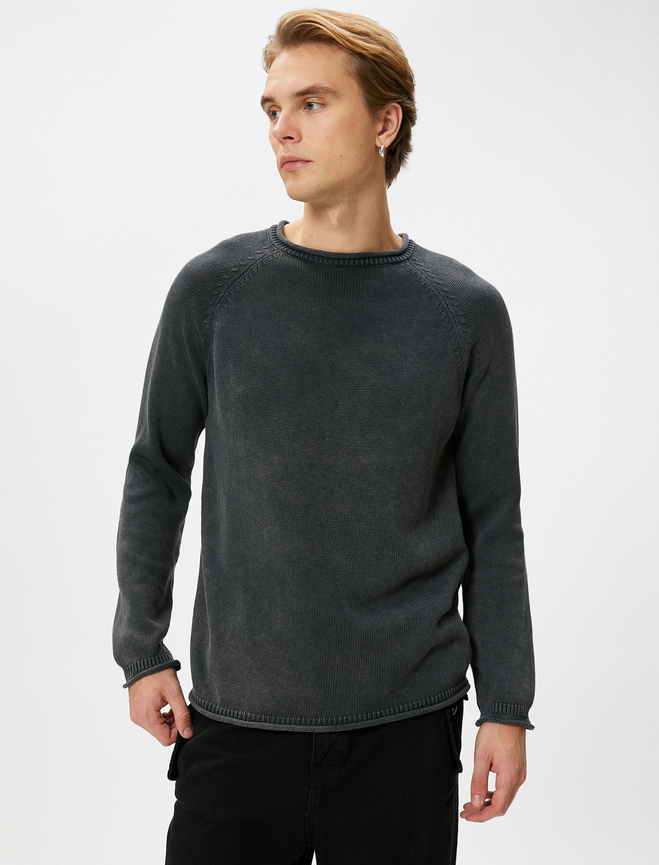   Triko Kazak Yıkamalı Bisiklet Yaka Dikiş Detaylı Pamuklu