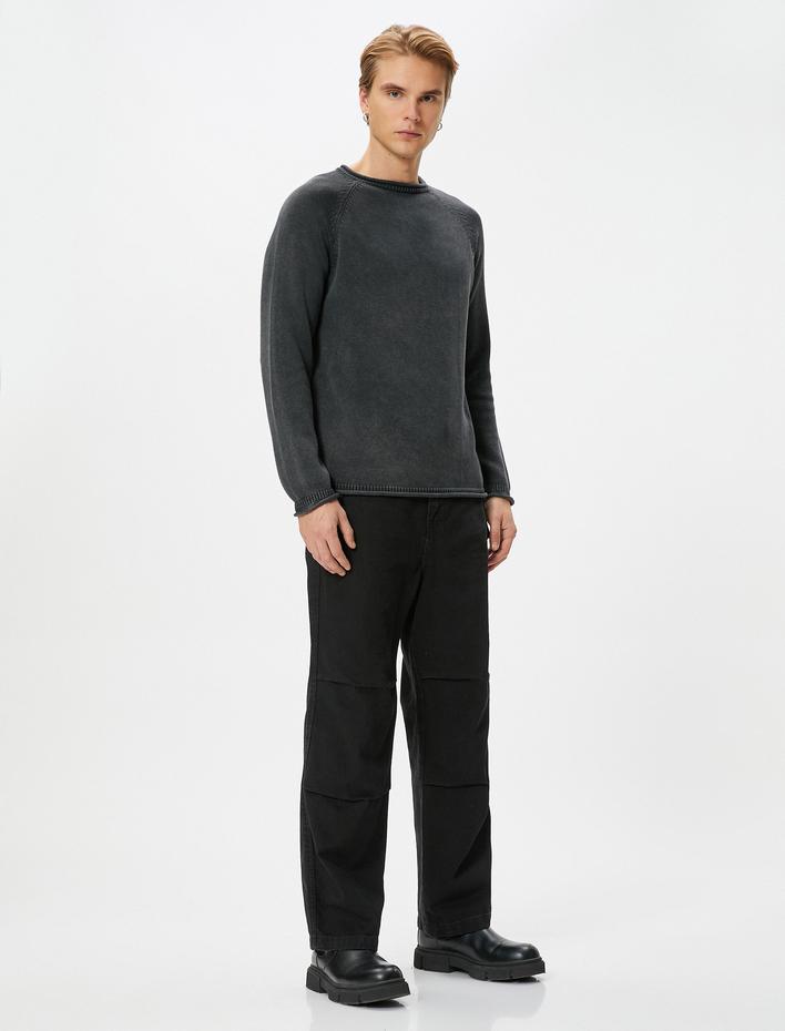  Triko Kazak Yıkamalı Bisiklet Yaka Dikiş Detaylı Pamuklu