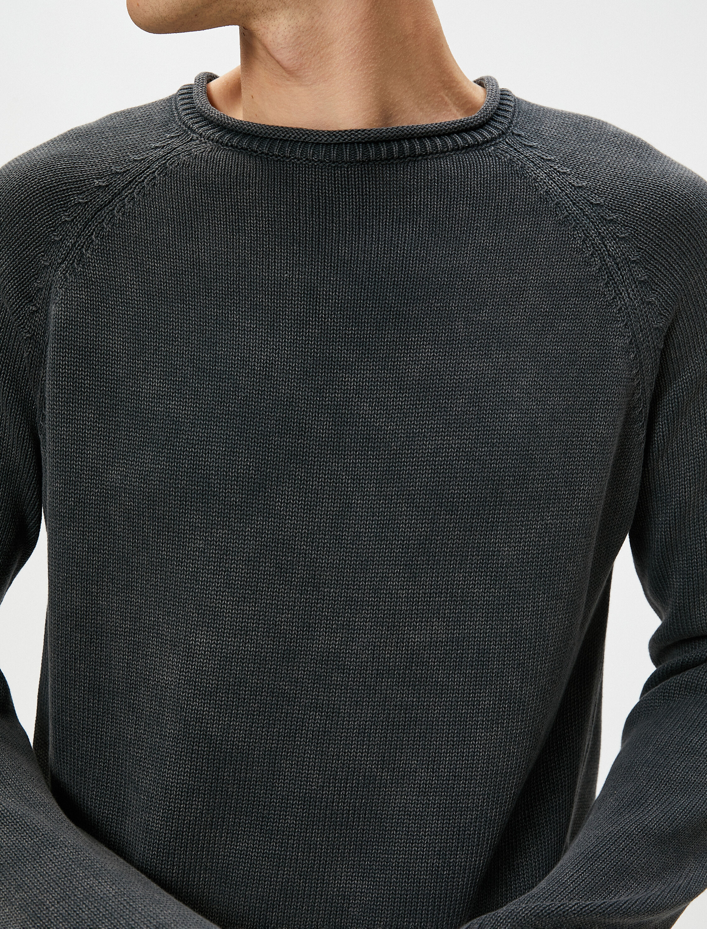   Triko Kazak Yıkamalı Bisiklet Yaka Dikiş Detaylı Pamuklu