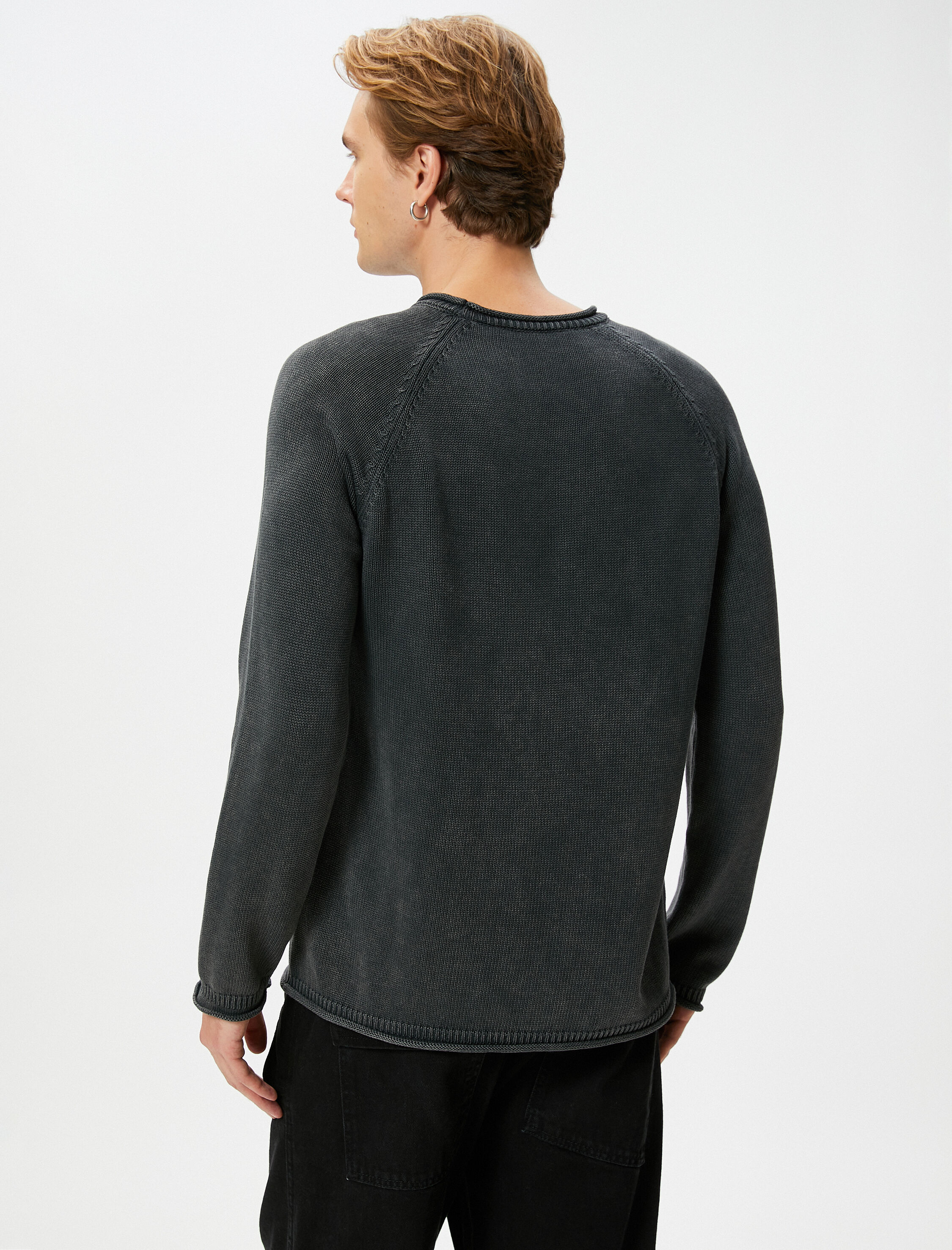   Triko Kazak Yıkamalı Bisiklet Yaka Dikiş Detaylı Pamuklu