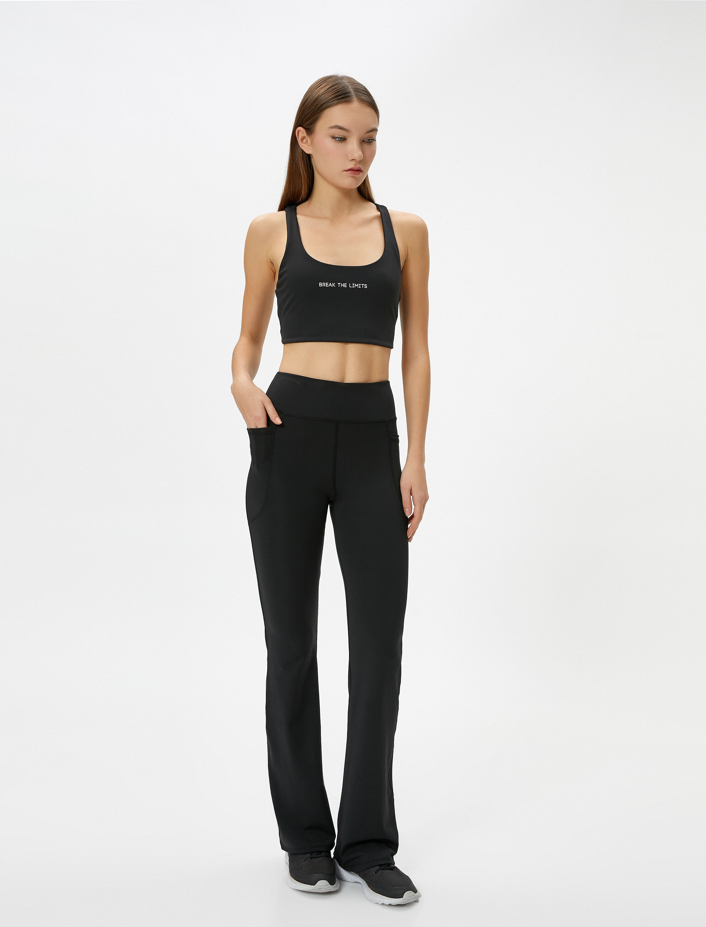   İspanyol Paça Spor Tayt Yüksek Bel Cep Detaylı Slim Fit