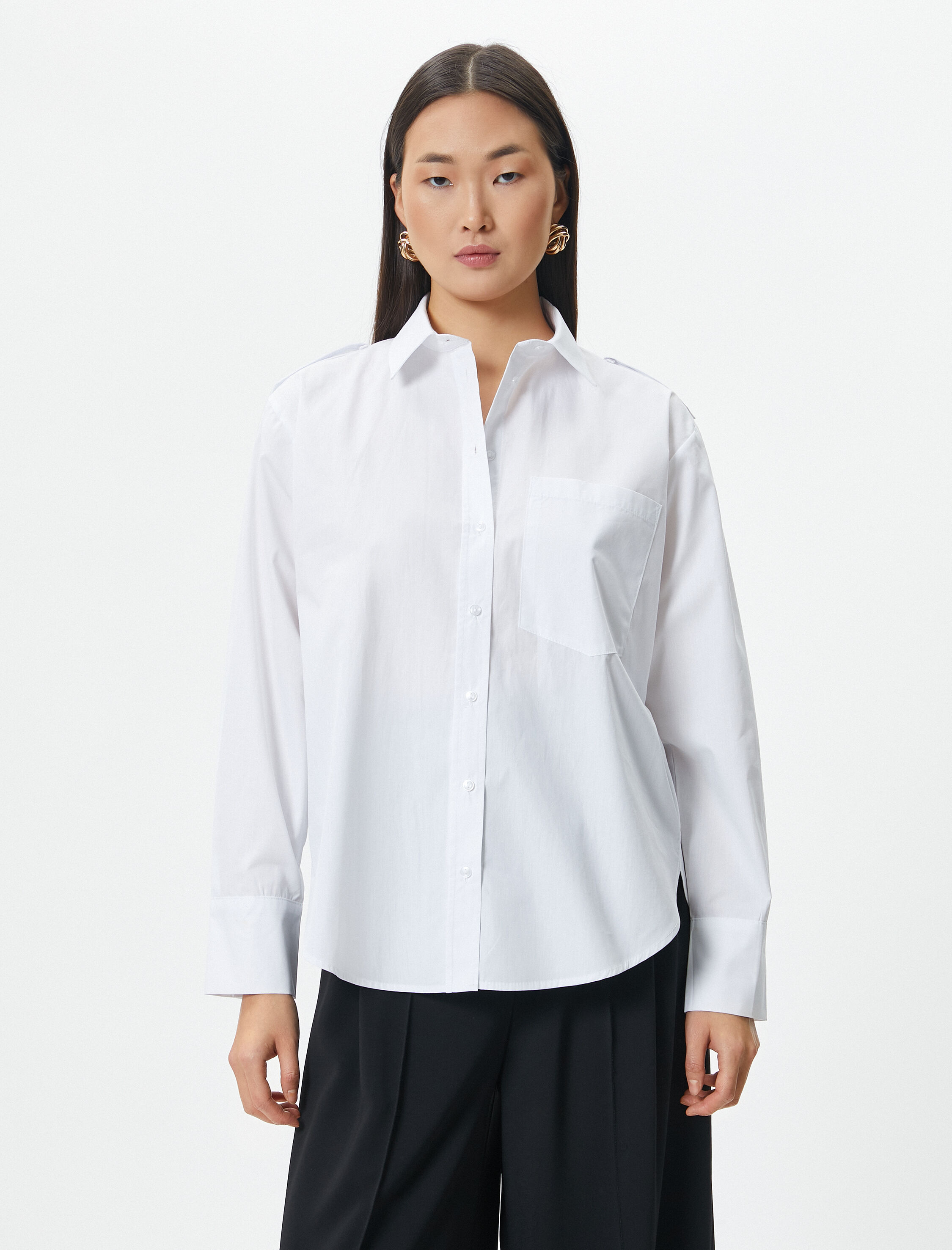   Klasik Poplin Gömlek Uzun Kollu Düğmeli Cep Detaylı Pamuklu