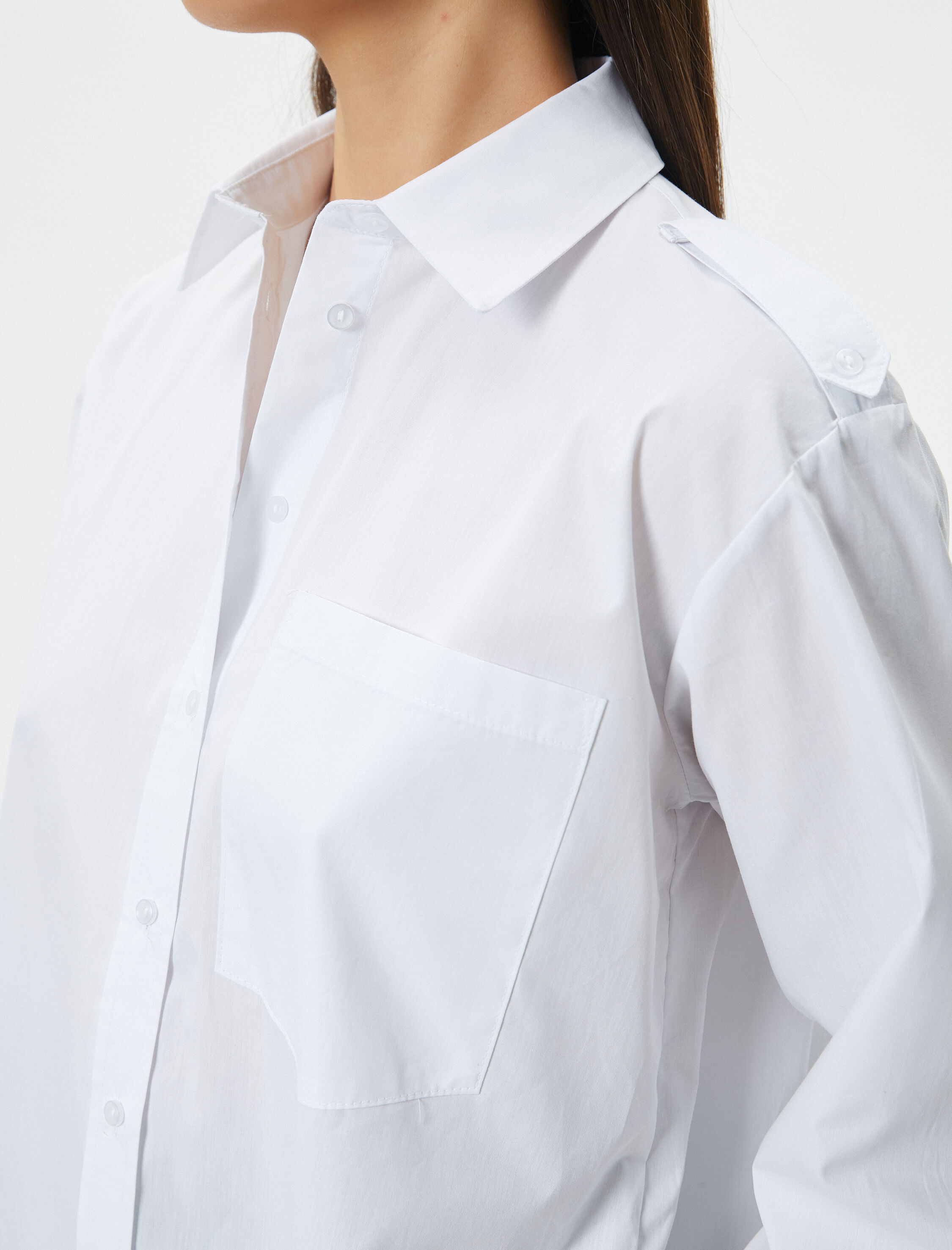   Klasik Poplin Gömlek Uzun Kollu Düğmeli Cep Detaylı Pamuklu