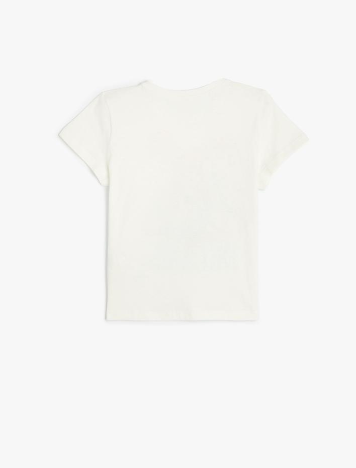 Kız Çocuk Tişört Kız Çocuk Baskılı Kısa Kollu Bisiklet Yaka Pamuklu