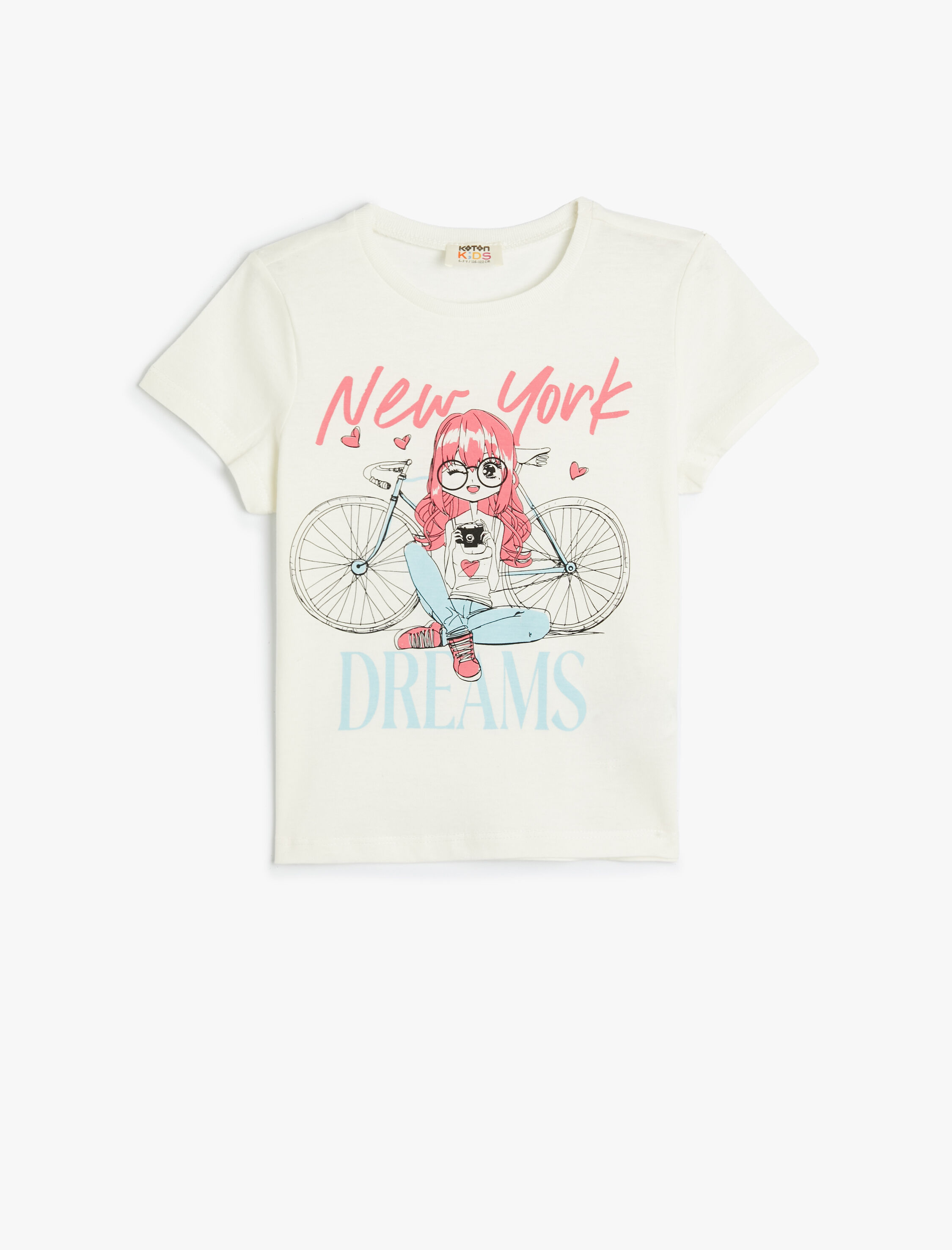  Kız Çocuk Tişört Kız Çocuk Baskılı Kısa Kollu Bisiklet Yaka Pamuklu