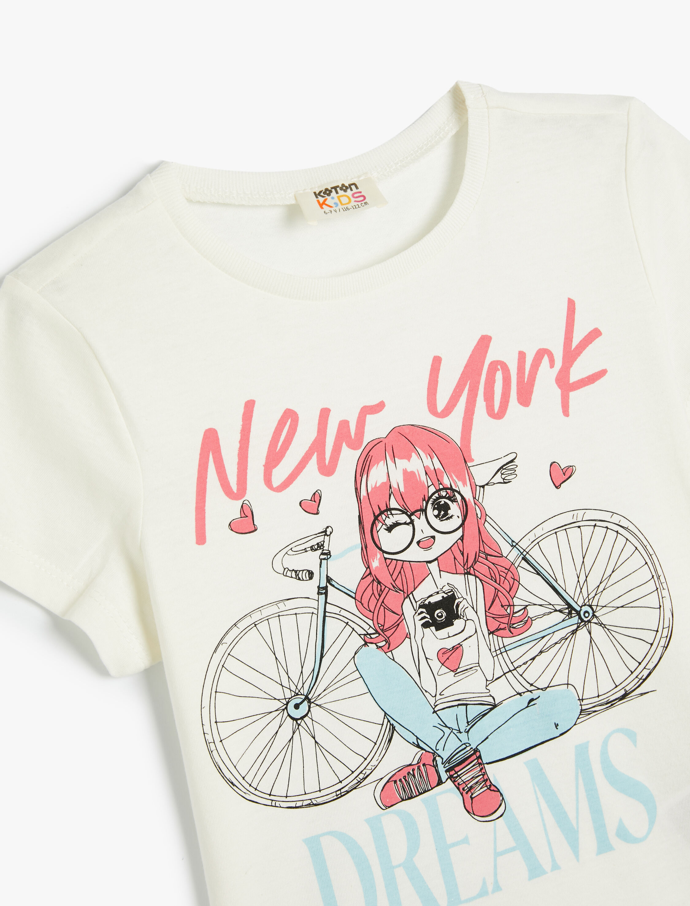  Kız Çocuk Tişört Kız Çocuk Baskılı Kısa Kollu Bisiklet Yaka Pamuklu