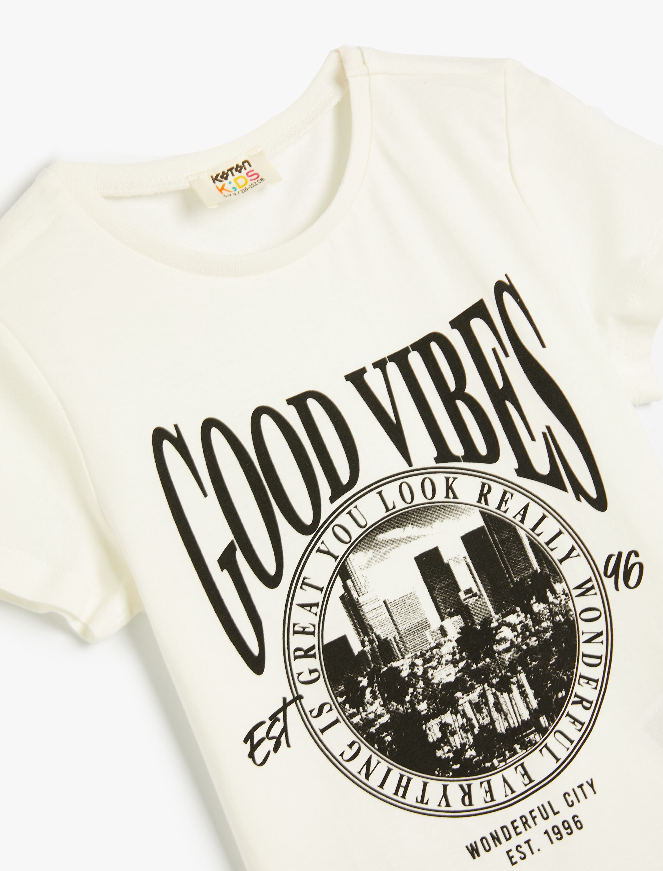  Kız Çocuk Tişört Kısa Kollu Bisiklet Yaka Şehir Baskılı Pamuklu