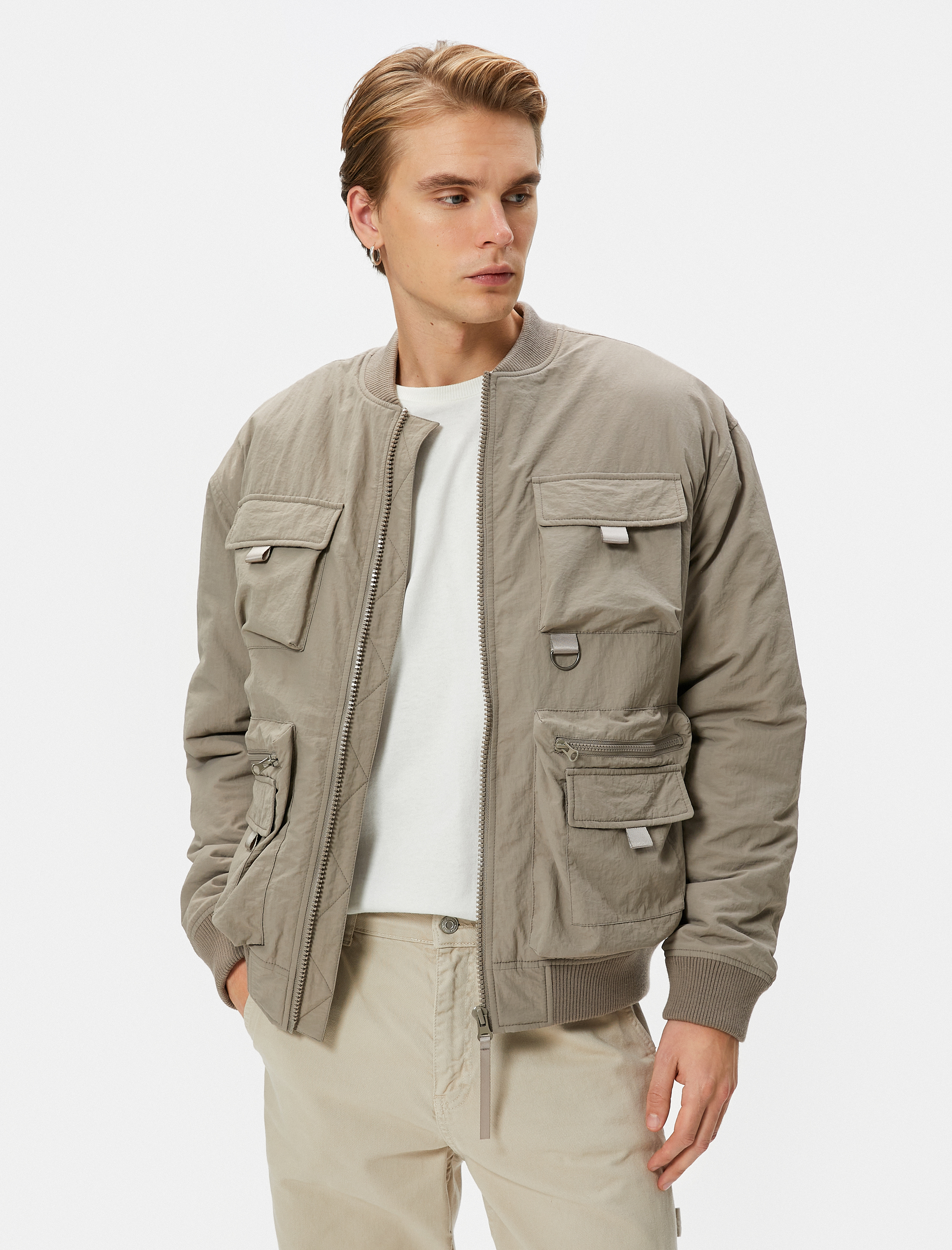 Bomber Ceket Kolej Yaka Cep Detaylı Fermuarlı