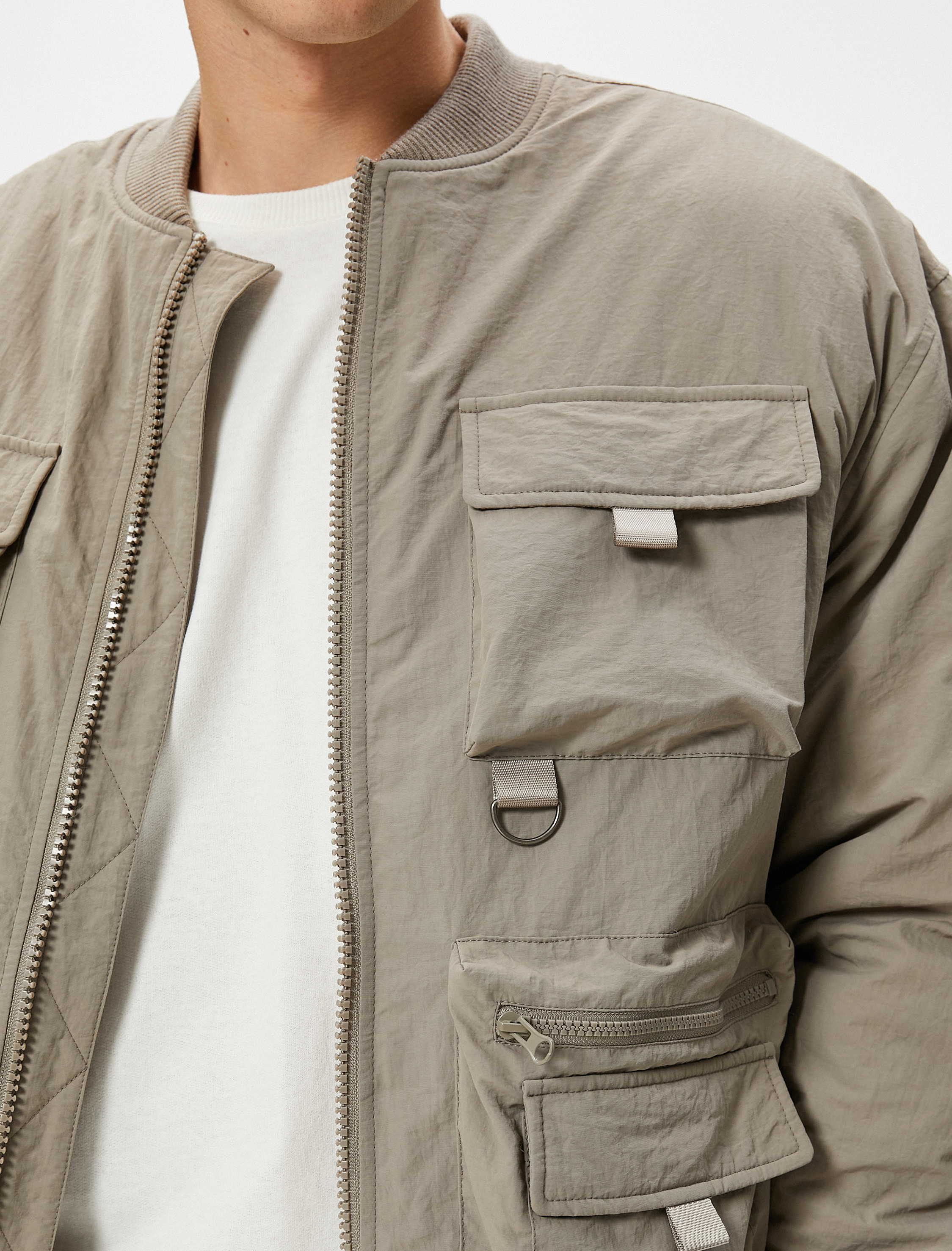 Bomber Ceket Kolej Yaka Cep Detaylı Fermuarlı