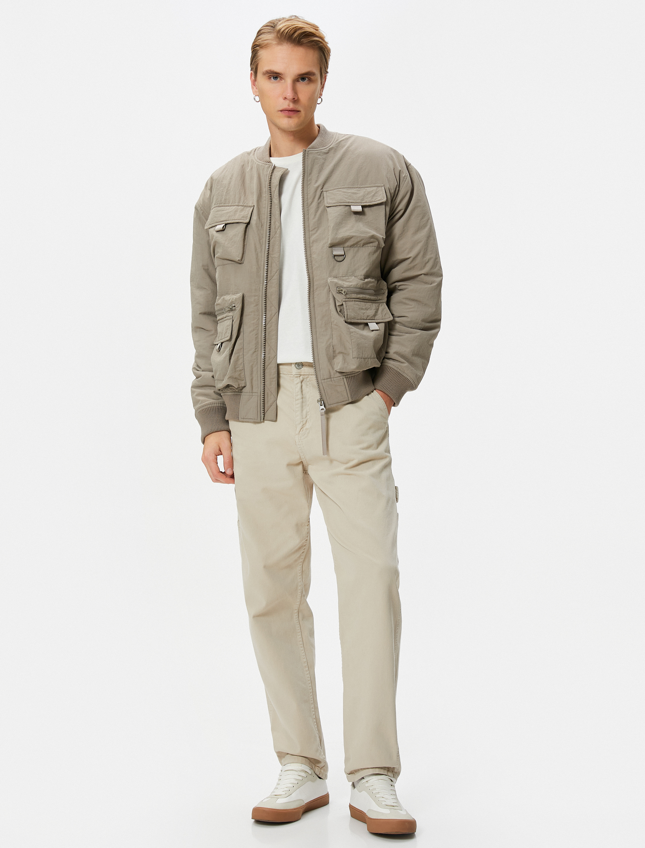 Bomber Ceket Kolej Yaka Cep Detaylı Fermuarlı