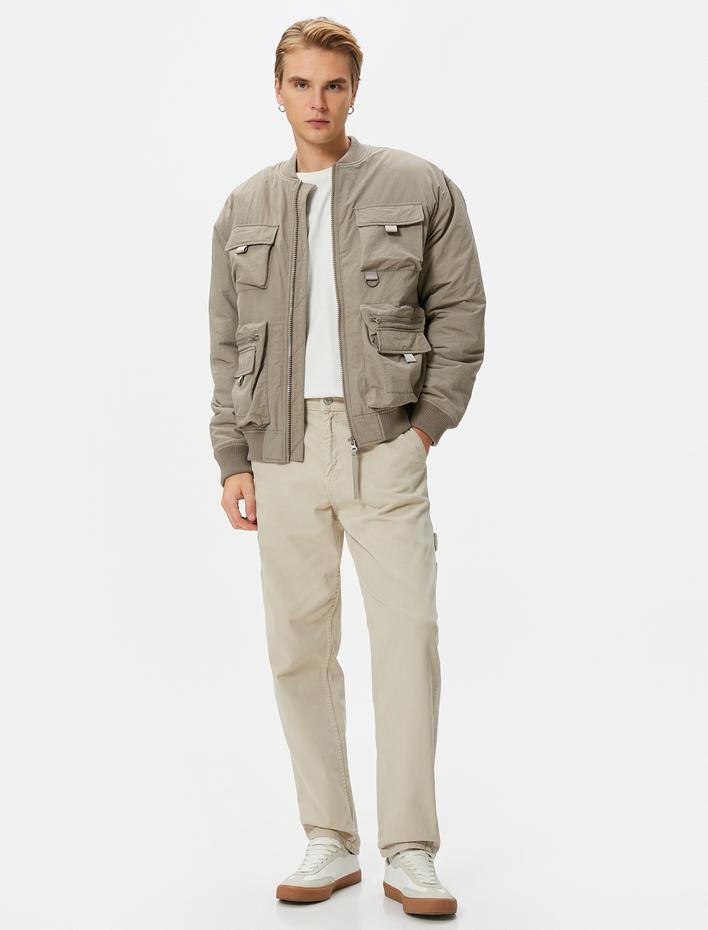  Bomber Ceket Kolej Yaka Cep Detaylı Fermuarlı