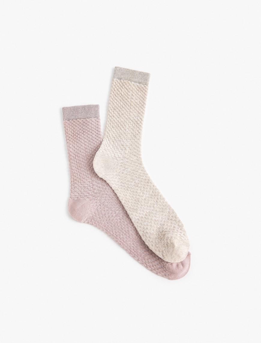  Kadın 2'li Soket Çorap Seti Çok Renkli Dokulu