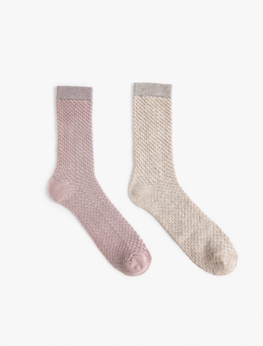  Kadın 2'li Soket Çorap Seti Çok Renkli Dokulu