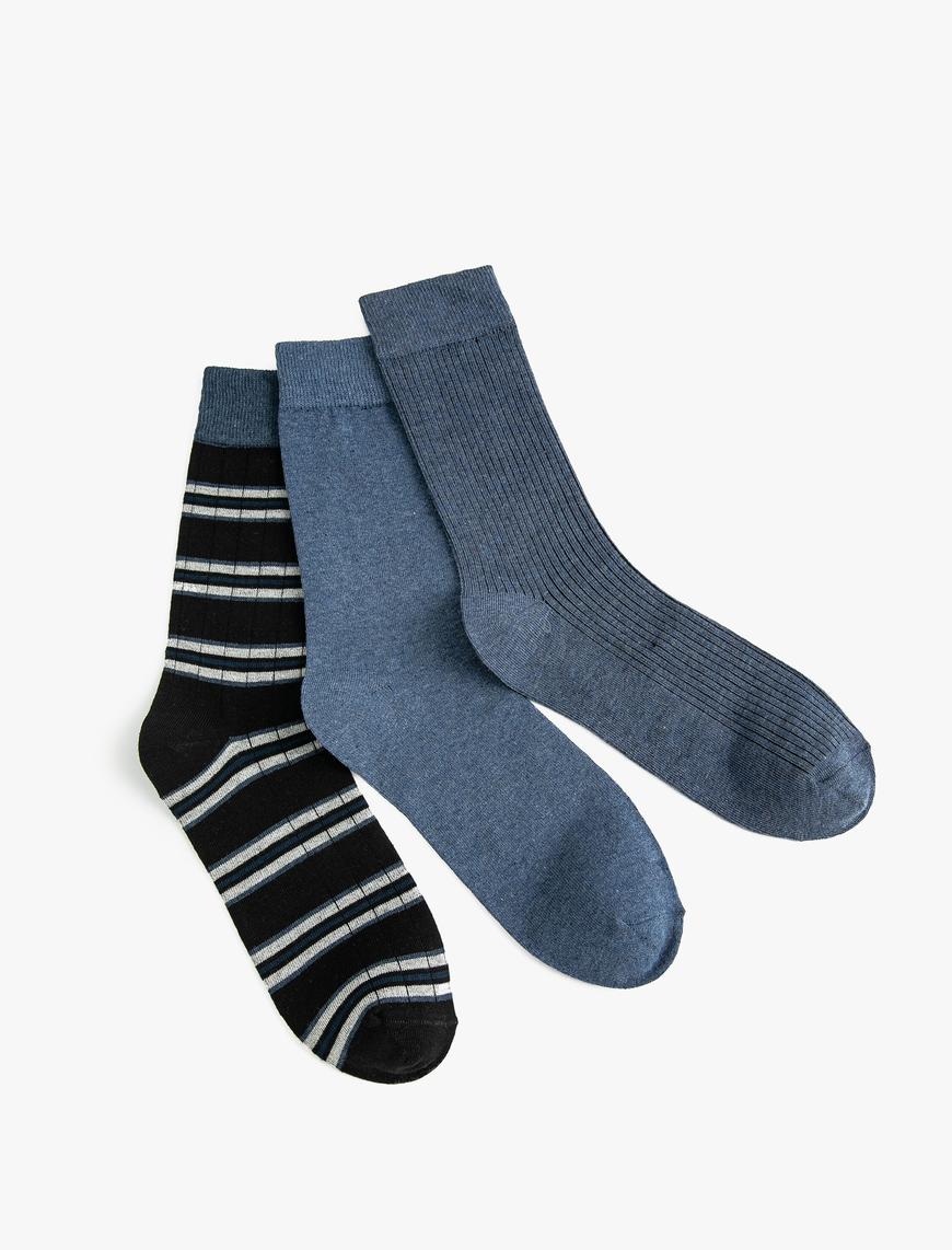  Erkek Çizgili Soket Çorap Seti 3'lü