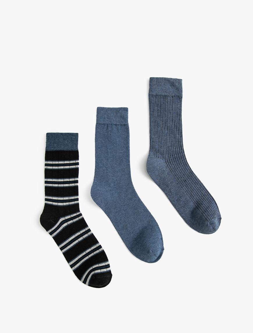  Erkek Çizgili Soket Çorap Seti 3'lü