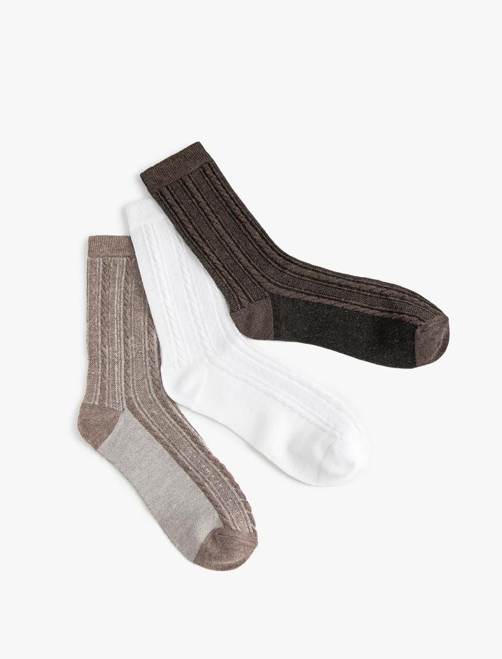Kadın 3'lü Soket Çorap Seti Çok Renkli Dokulu
