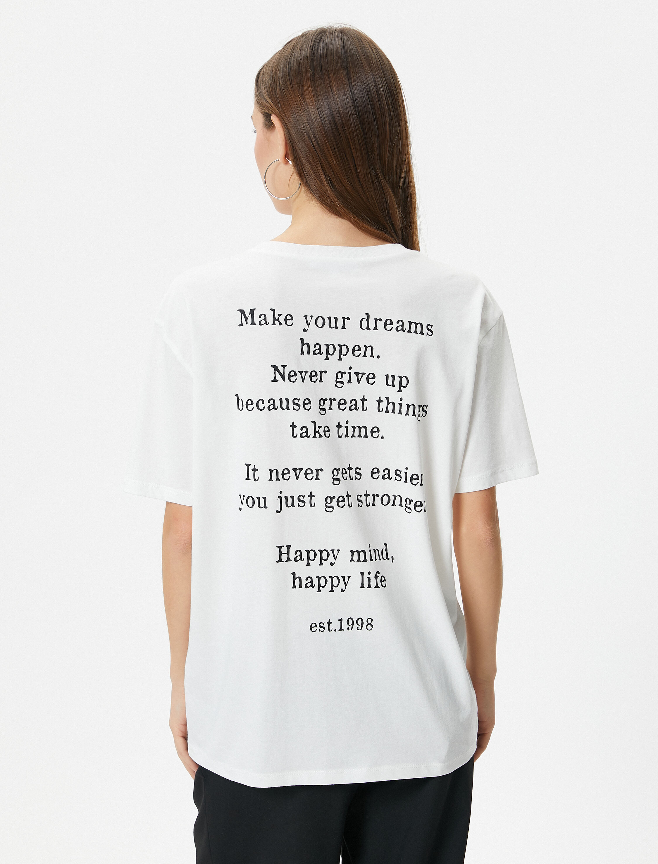   Arkası Baskılı Tişört Kısa Kollu Bisiklet Yaka Pamuklu