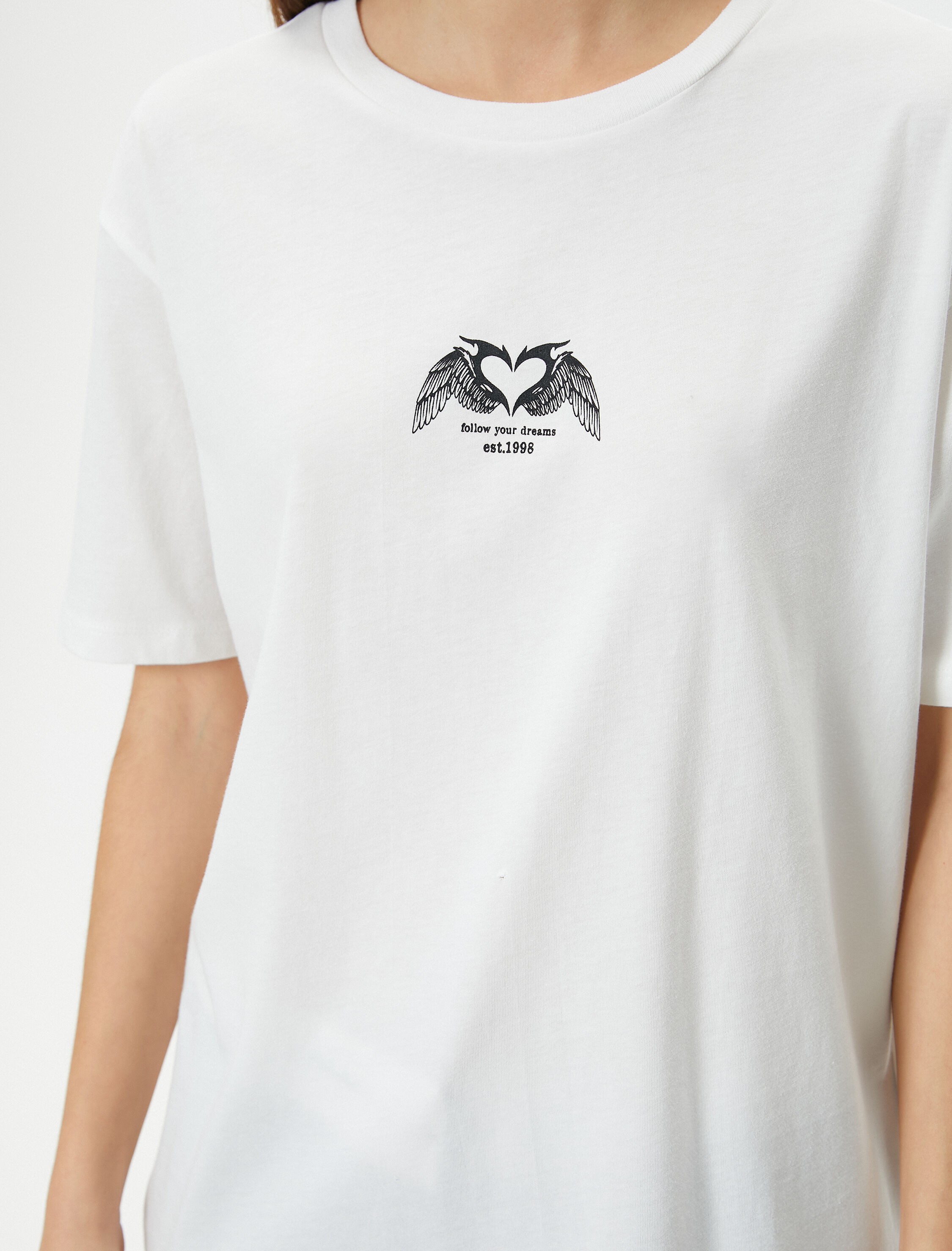   Arkası Baskılı Tişört Kısa Kollu Bisiklet Yaka Pamuklu