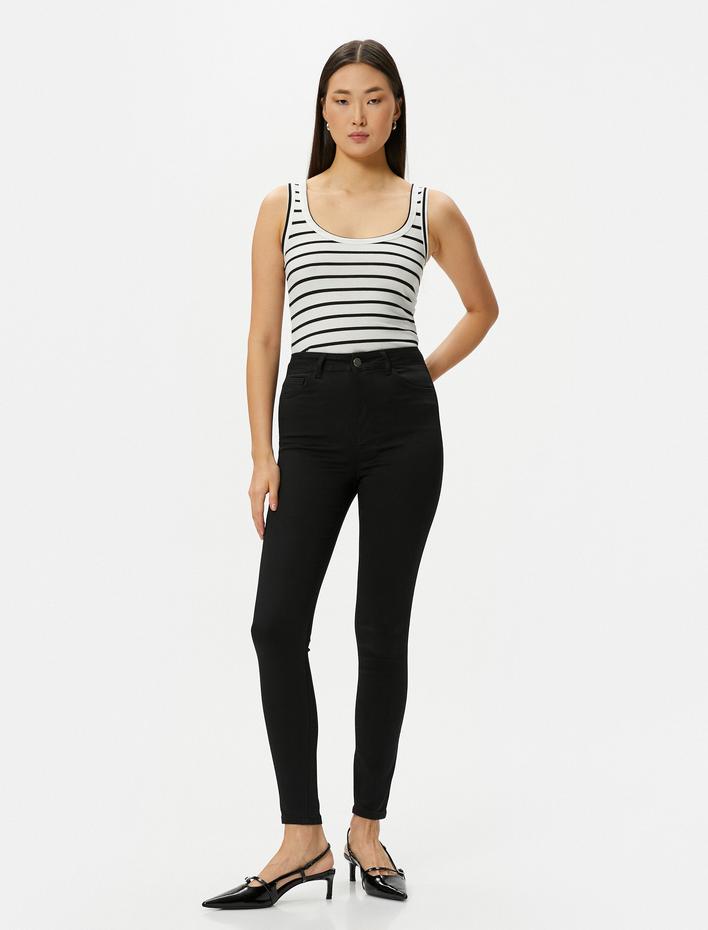  Skinny Fit Toparlayıcı Kot Pantolon Yüksek Bel Dar Paça  Dar Kesim Cepli - Carmen Jean