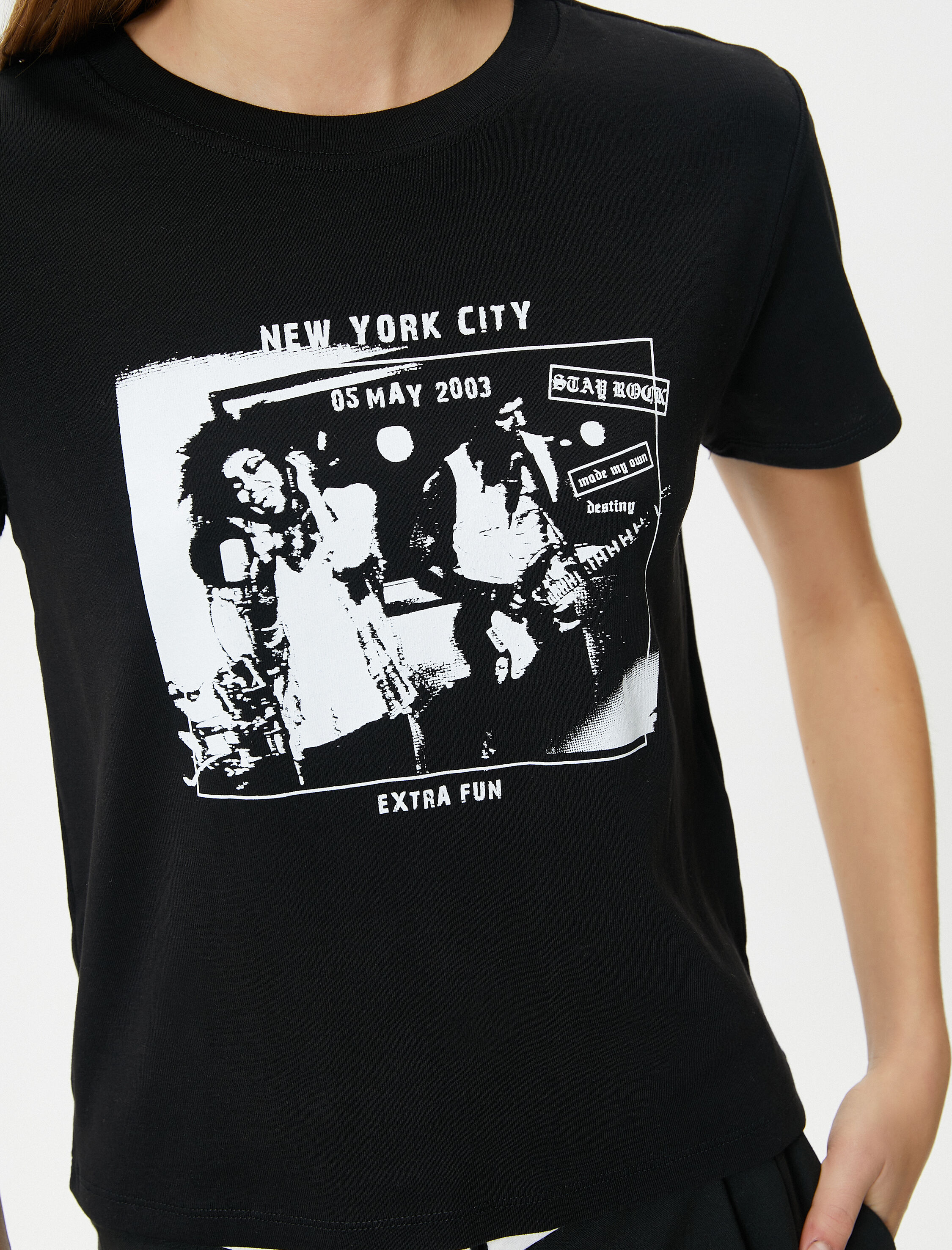   Müzik Temalı Baskılı Tişört Kısa Kollu Bisiklet Yaka Pamuklu