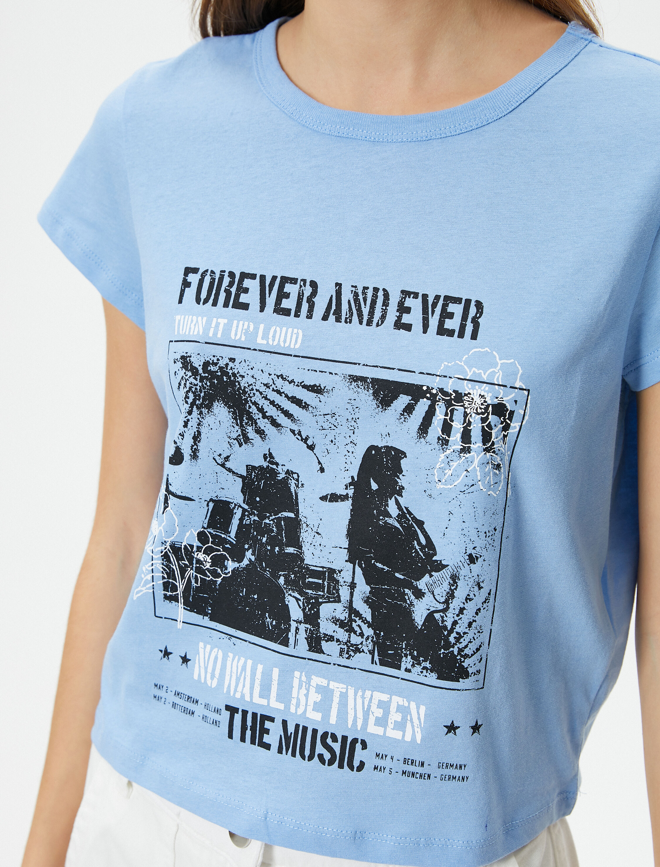 Baskılı Tişört Kısa Kollu Bisiklet Yaka Pamuklu