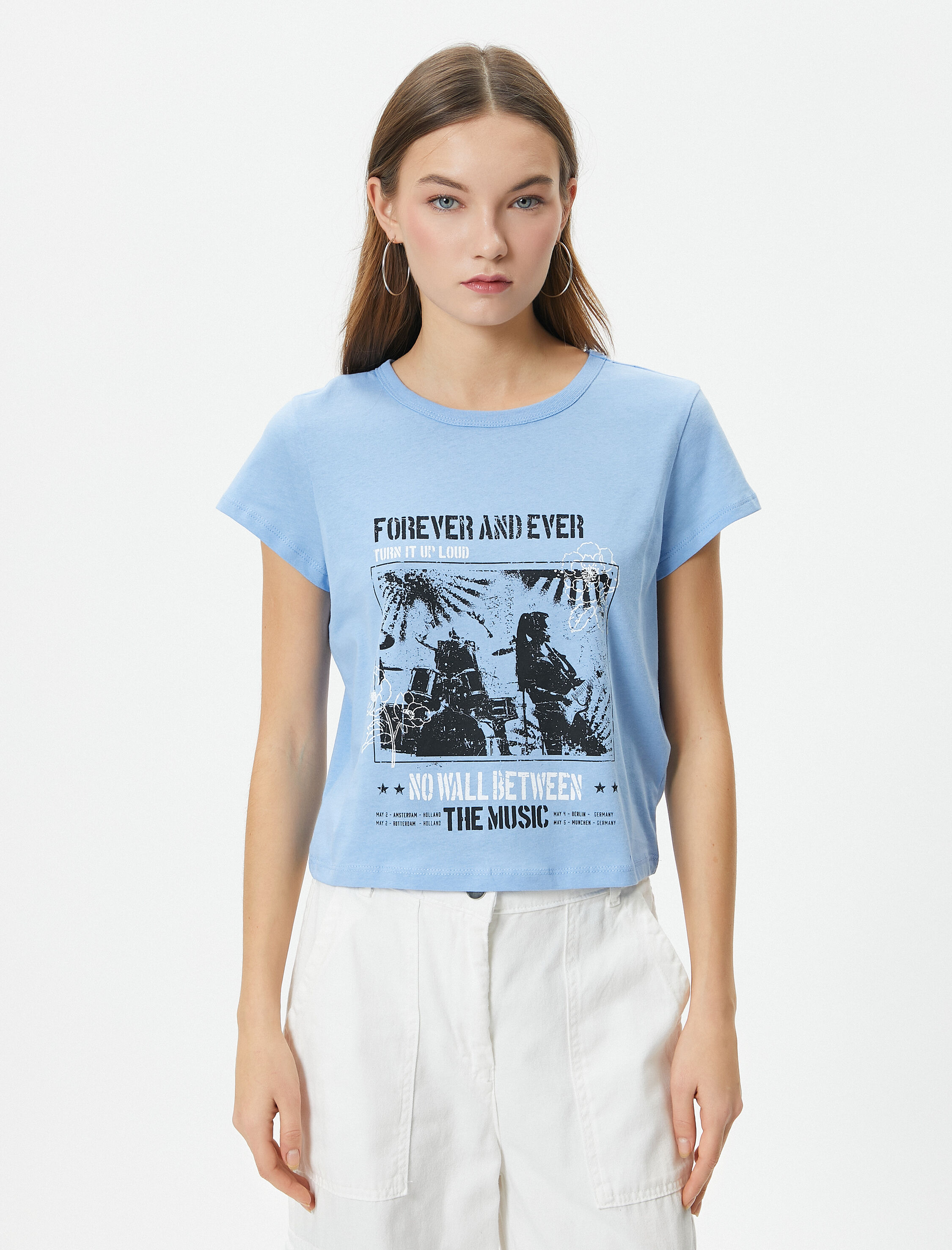 Baskılı Tişört Kısa Kollu Bisiklet Yaka Pamuklu