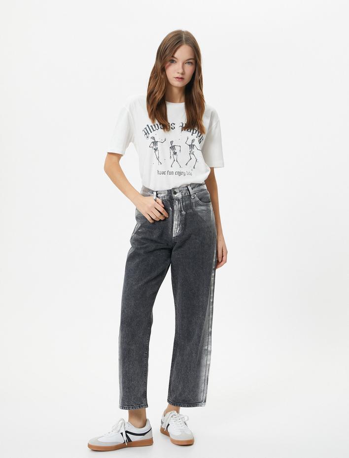  Baskılı Tişört Kısa Kollu Bisiklet Yaka Pamuklu