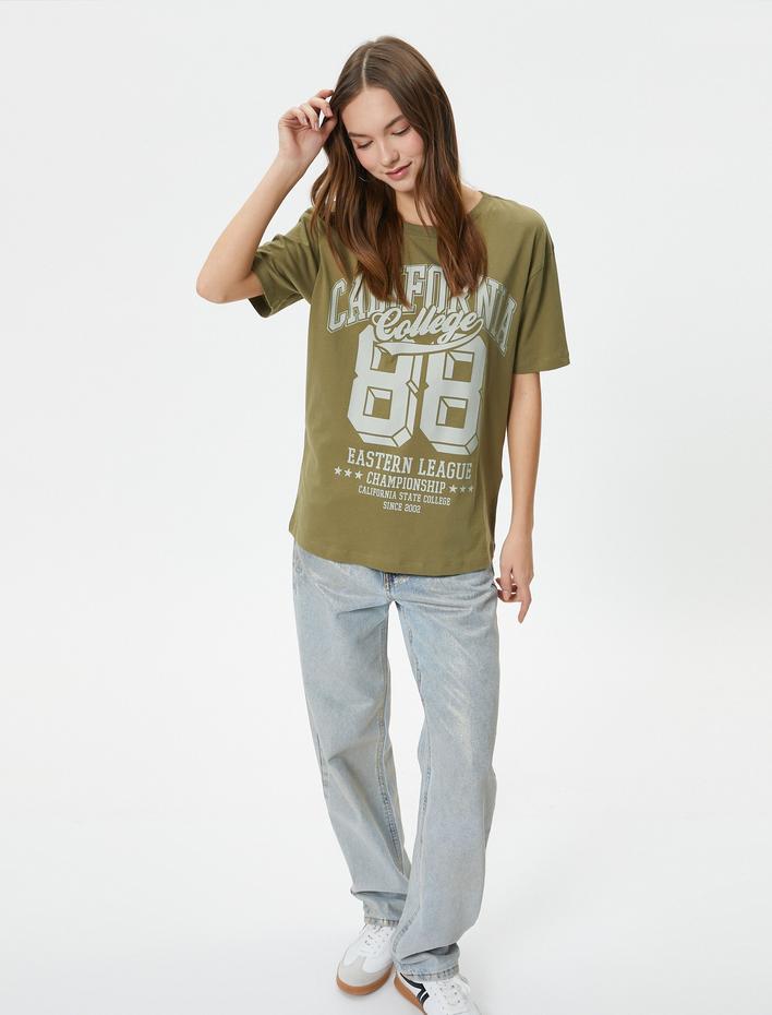  Baskılı Tişört Kısa Kollu Bisiklet Yaka Pamuklu