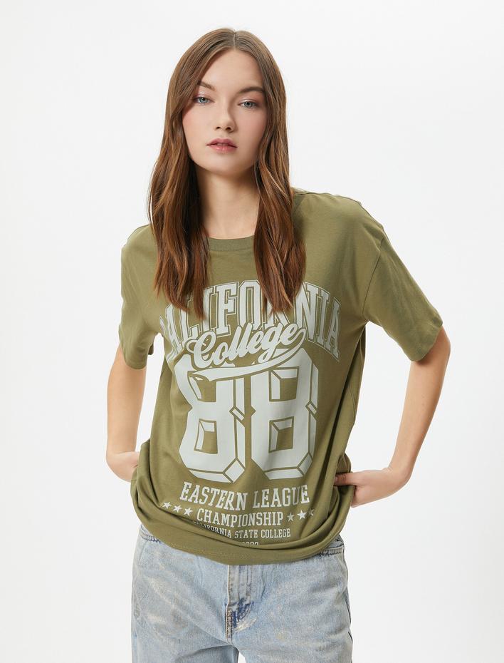  Baskılı Tişört Kısa Kollu Bisiklet Yaka Pamuklu