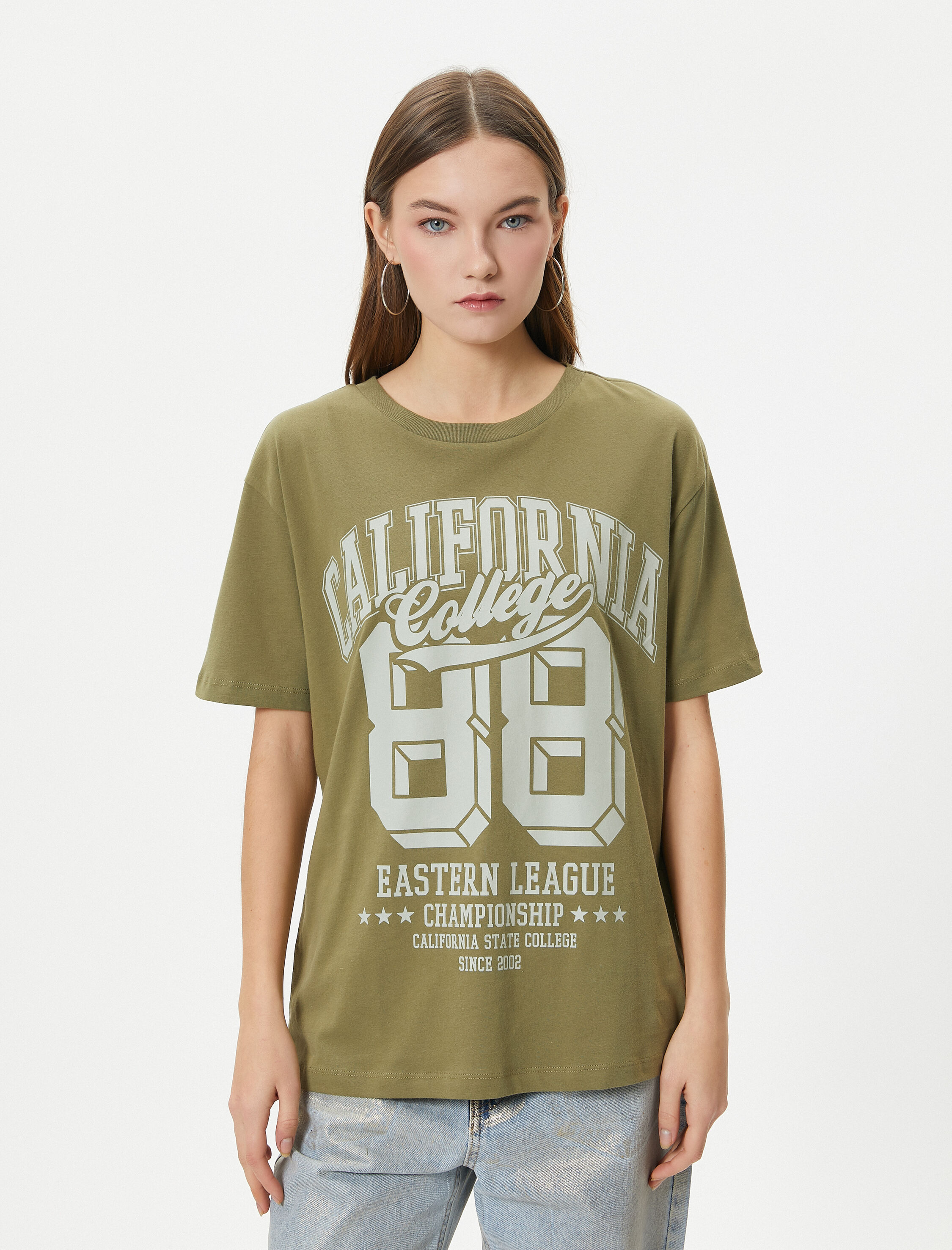   Baskılı Tişört Kısa Kollu Bisiklet Yaka Pamuklu