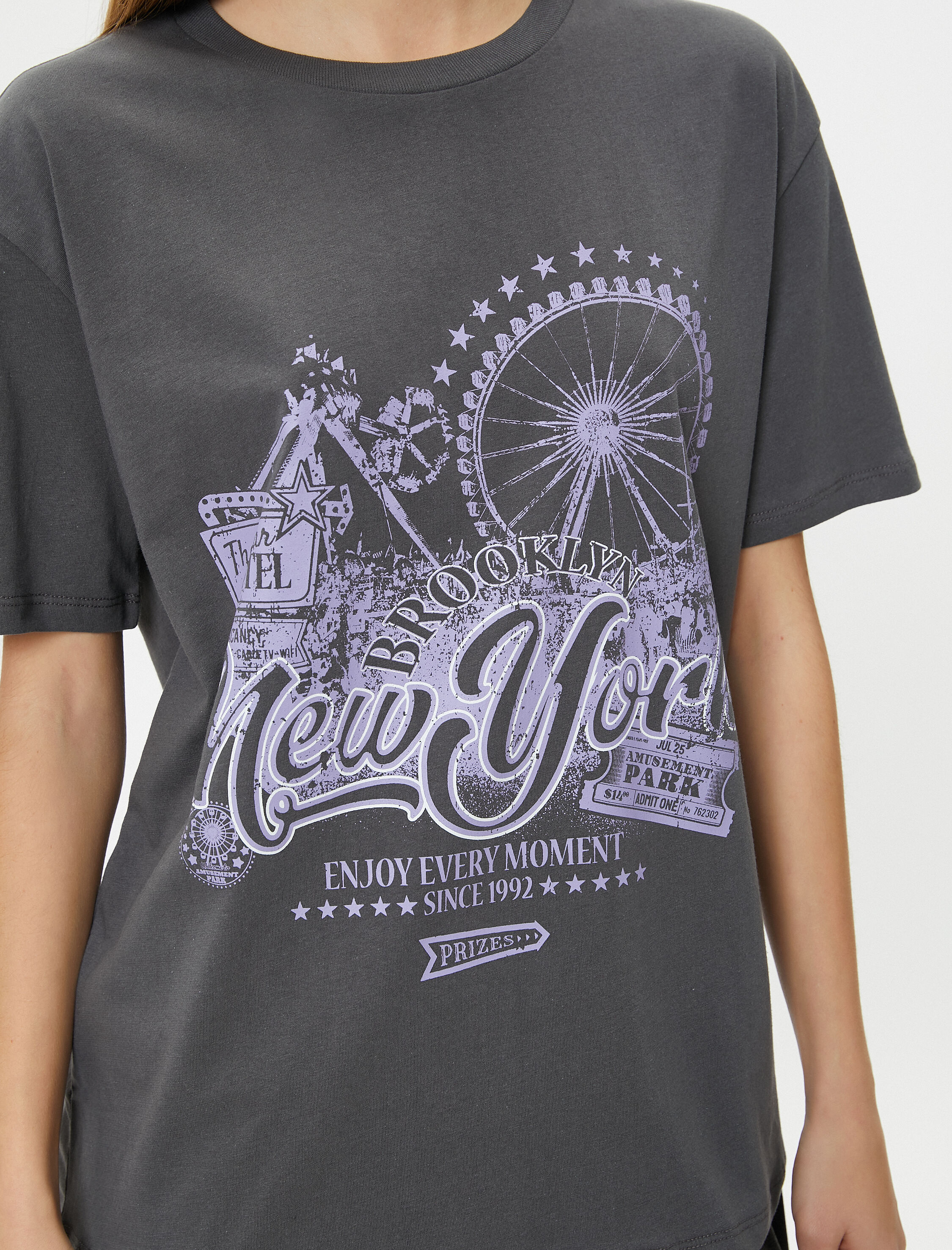   New York Tişört Kısa Kollu Bisiklet Yaka Pamuklu